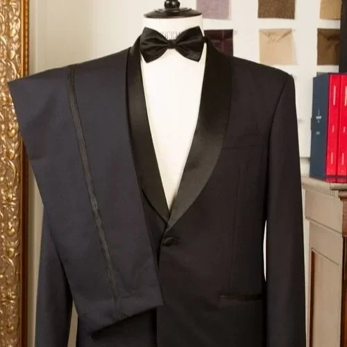 Midnight blue smoking op maat heren compleet met shawl kraag en vlinderdas - bruidegom tuxedo Amsterdam