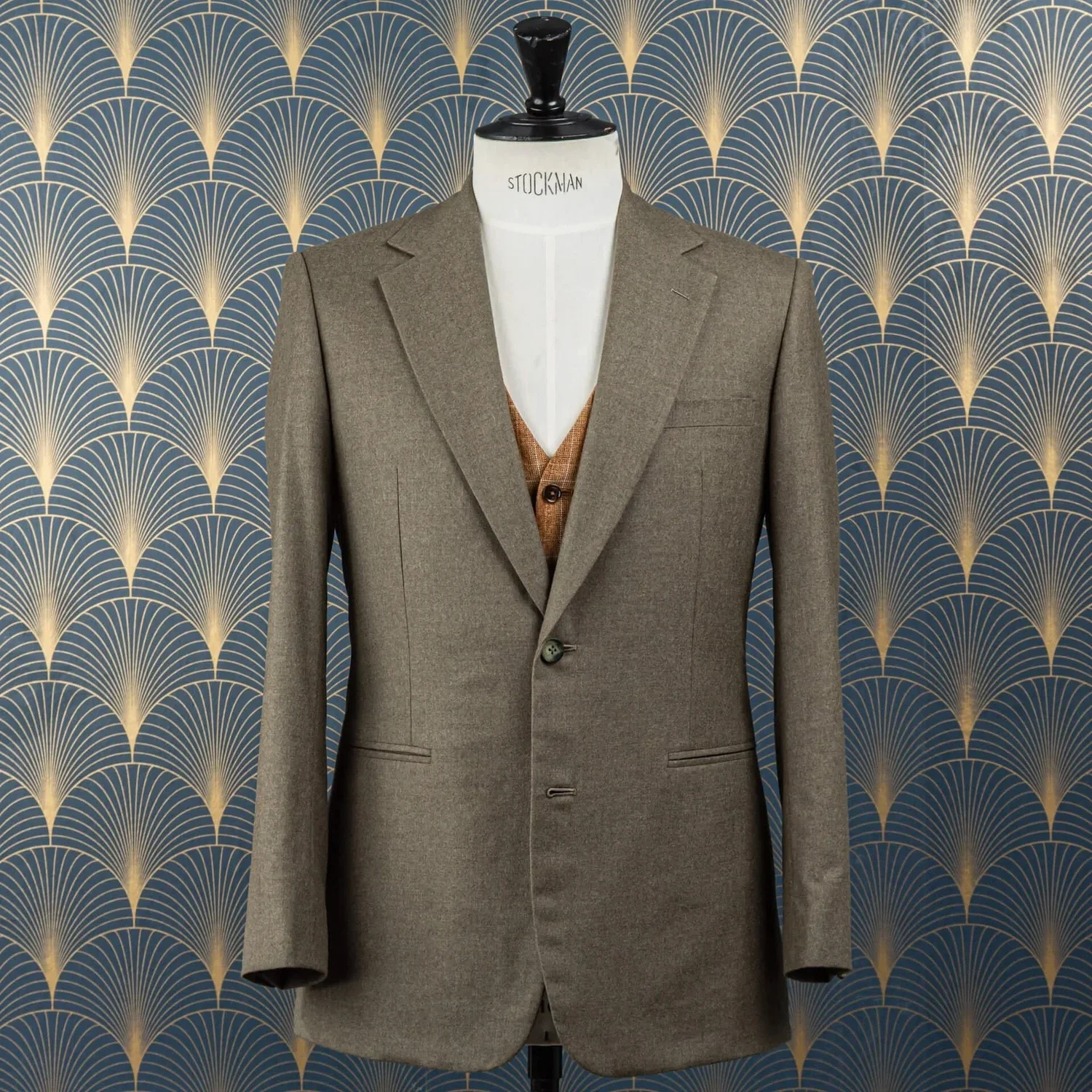 Oatmeal trouwpak driedelig met oranje contrast gilet