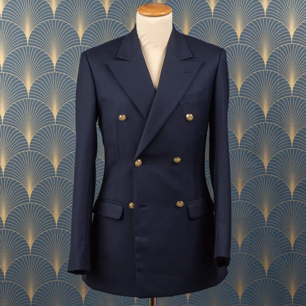 Navy double breasted blazer heren klassiek met gouden knopen - tijdloze bruidegom blazer op maat Amsterdam