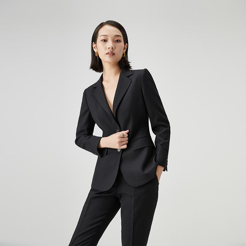 Zwart pak dames - flared broekpak double breasted elegant