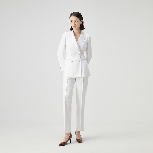 Wit trouwpak vrouw - double breasted broekpak elegant