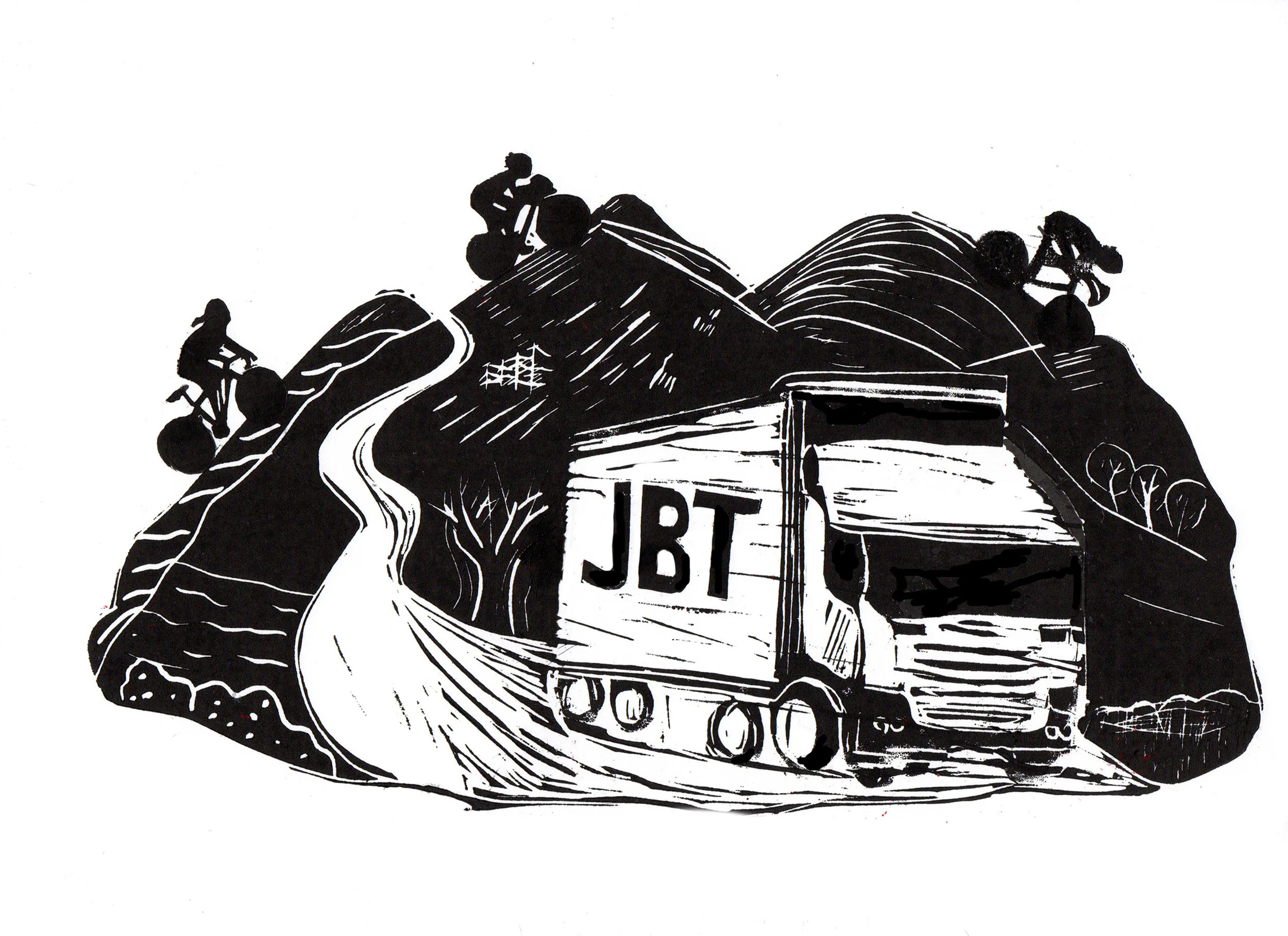 Linocut design for Etape Loch Ness bags