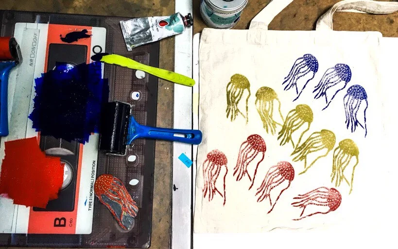 Linocut print your own tote bag