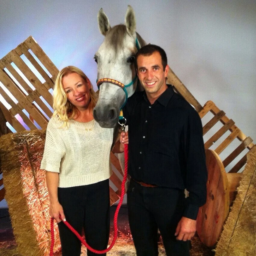Odette & Pedro with Taquito on set of TV.jpg