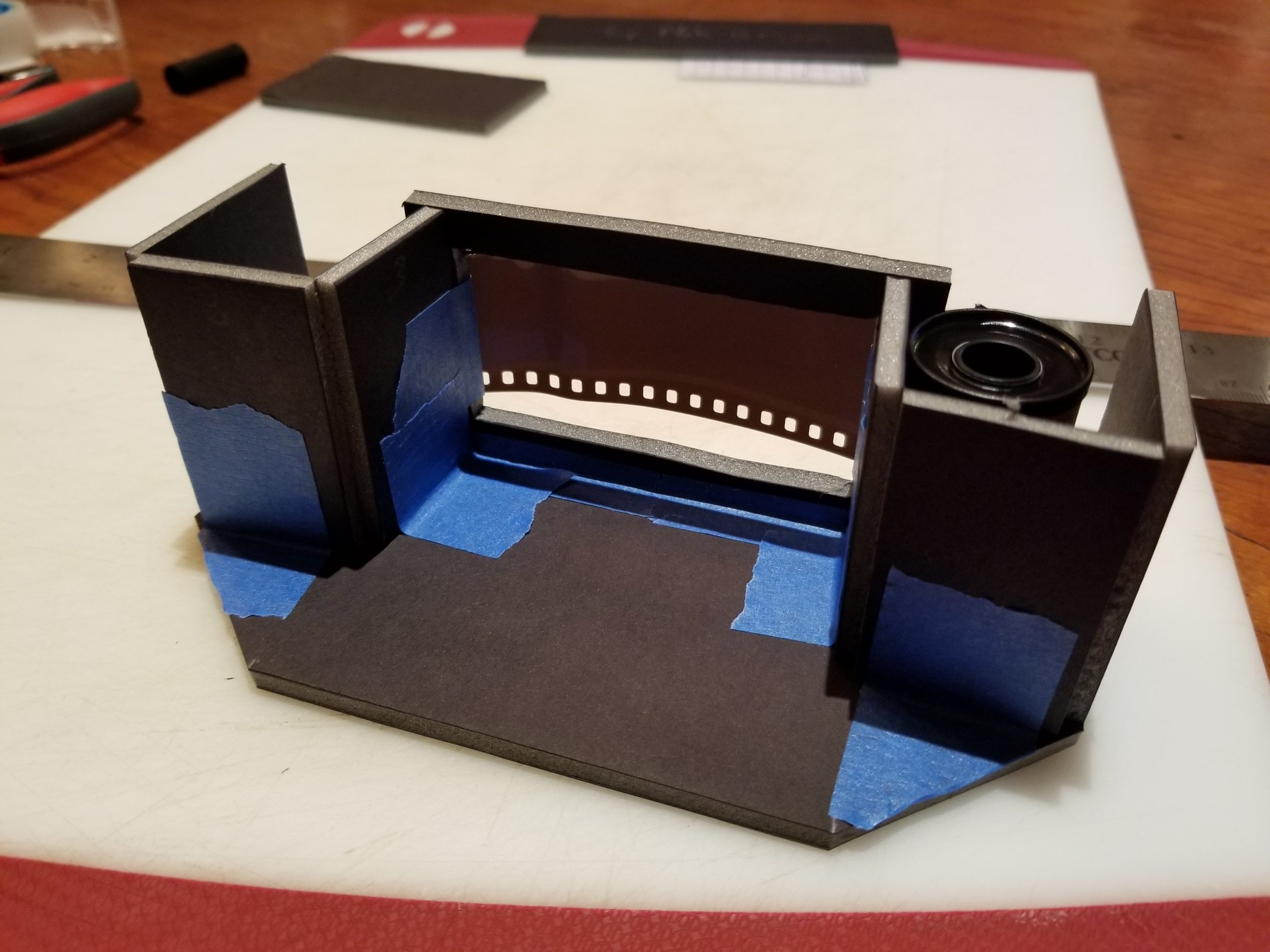 The very first version of the camera, cobbled together late at night out of foam-core.