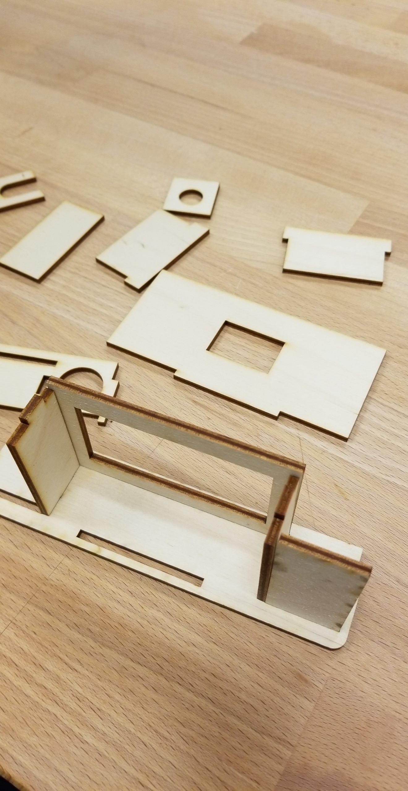 Laser-cut parts for the 3rd version of the camera, dry-fit and ready to be glued and clamped.