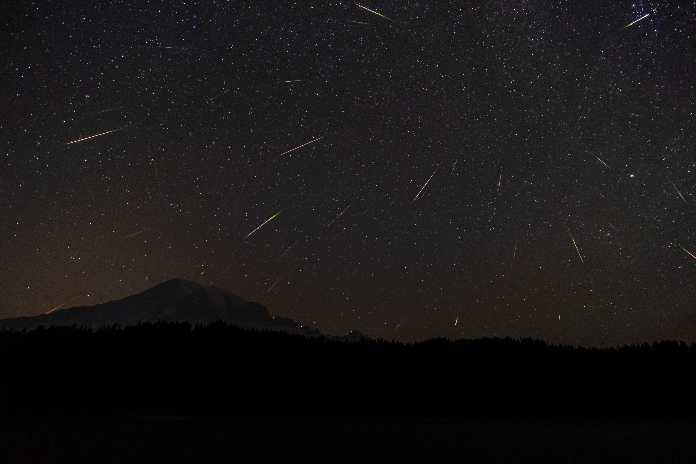  The 2018 Perseid Meteor Shower over Mount Rainier, from Reflection Lake 