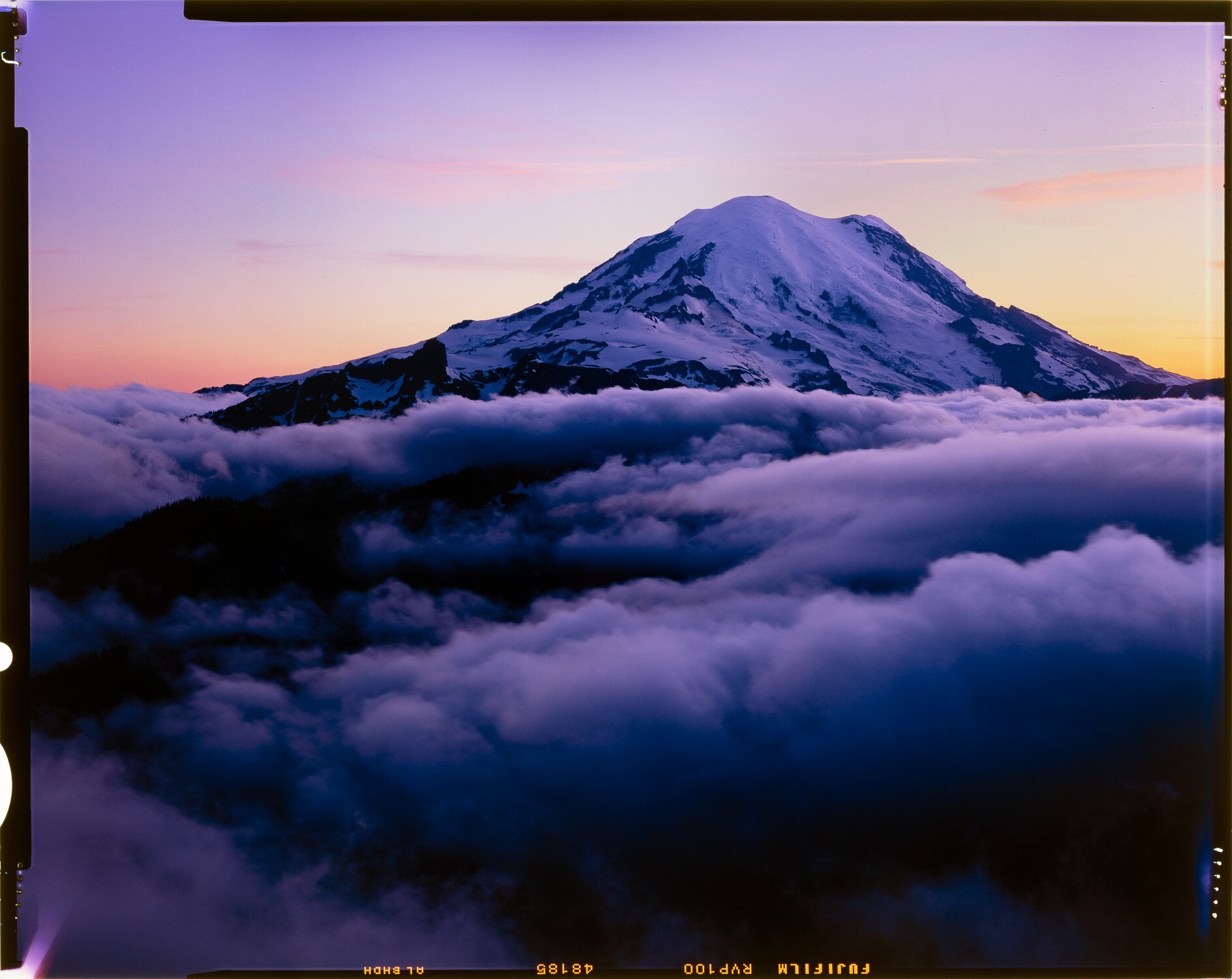  Mount Rainier at sunset from Naches Peak. Velvia 100. 
