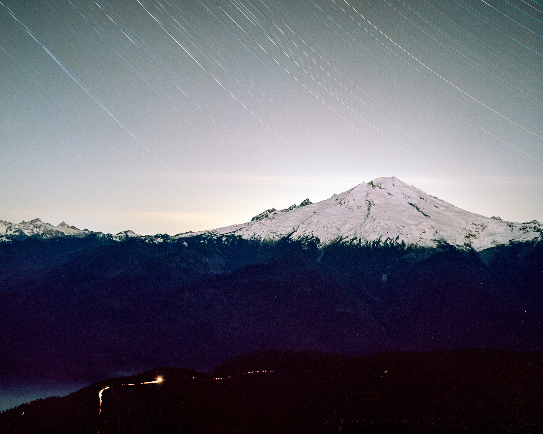  5 hour exposure of Mt. Baker from Anderson Butte. Portra 160. 