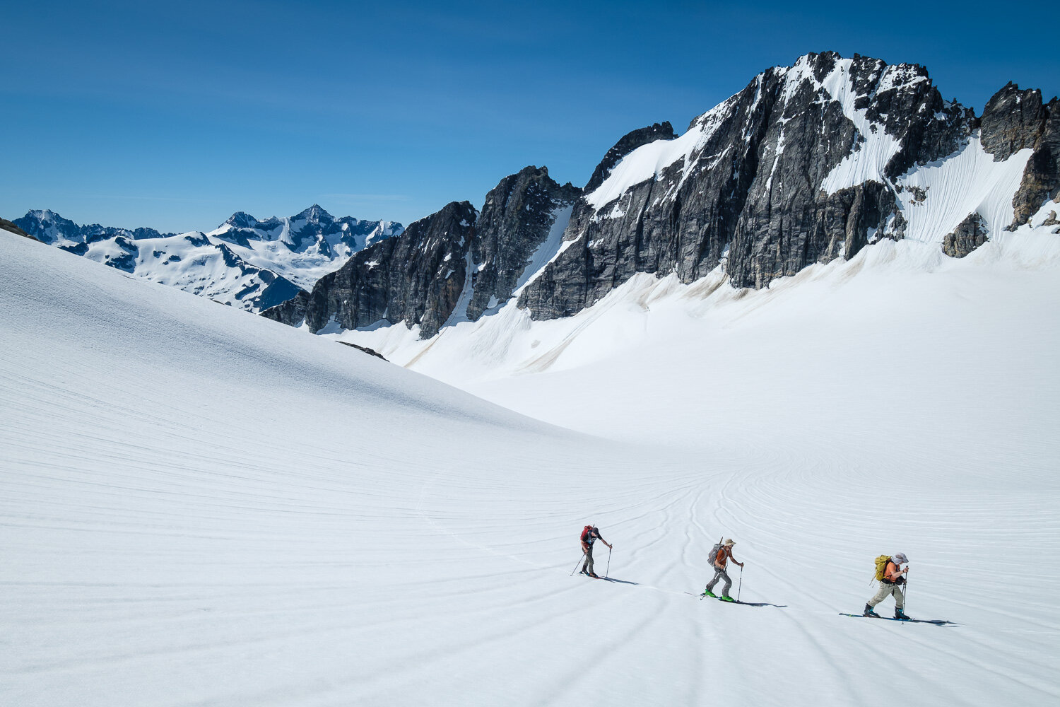  Ascending the North Klawatti Glacier beneath Austera's summit. 