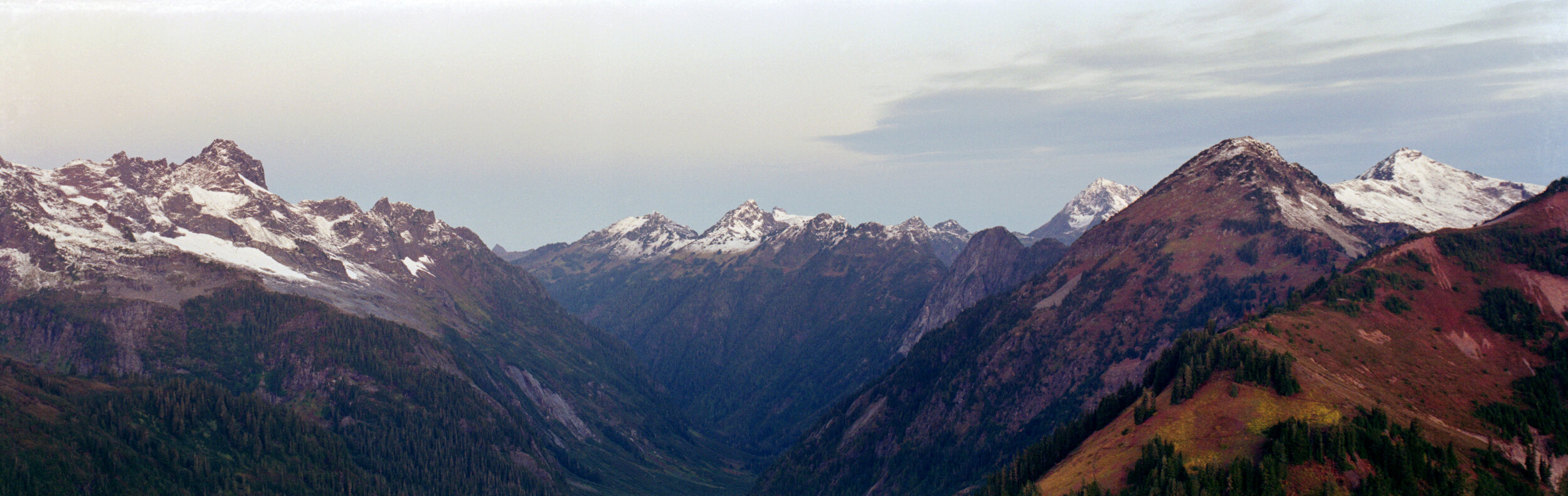  Mount Sefrit, Goat Mountain, and Granite Mountain from the head of the Ruth Creek Valley, above Hannegan Pass. Kodak Gold 200. 