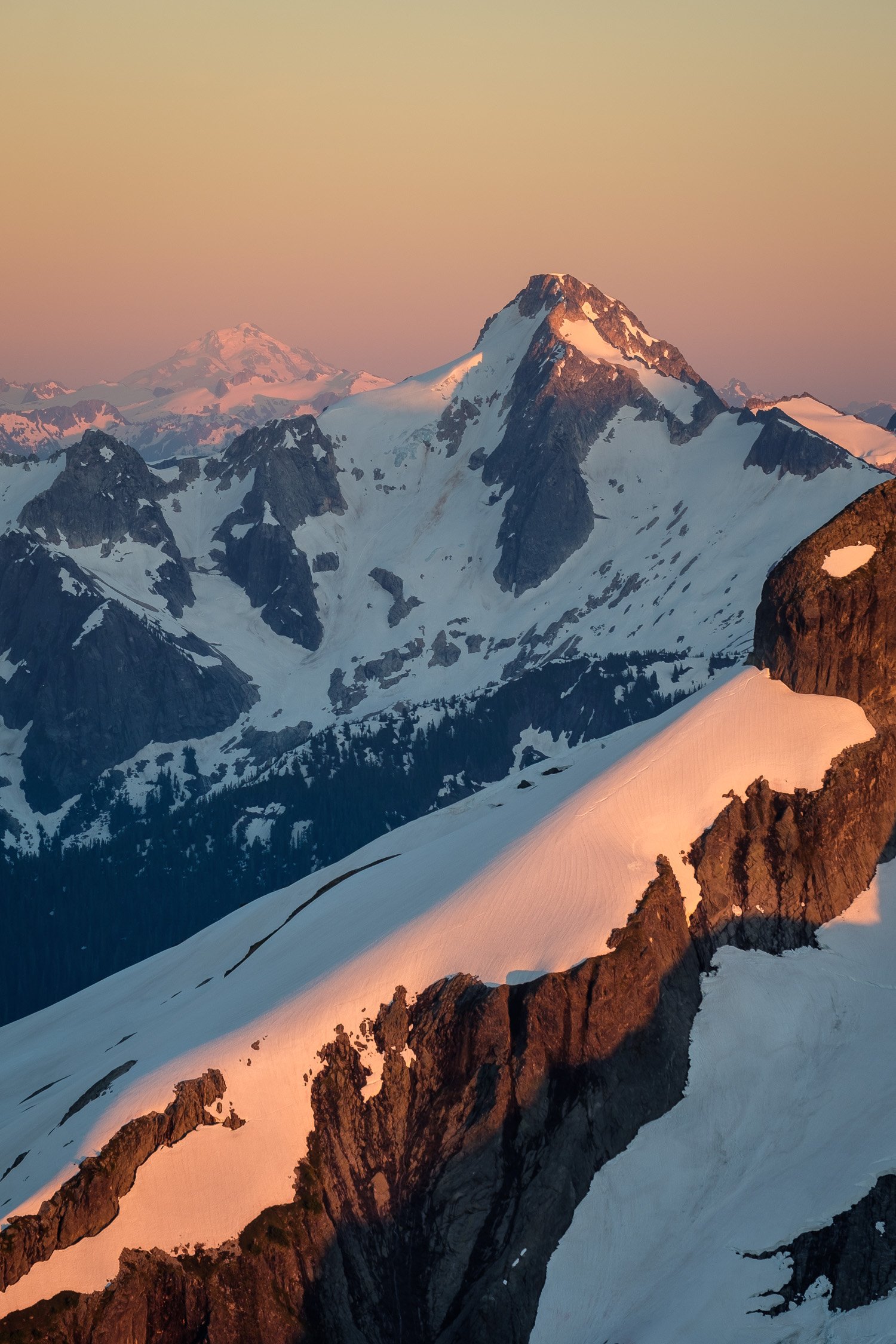  Glacier Peak and Mount Blum, as viewed from the summit of Ruth Mountain at sunrise, on a lovely ski trip with Dad, Mom, and Becca. 