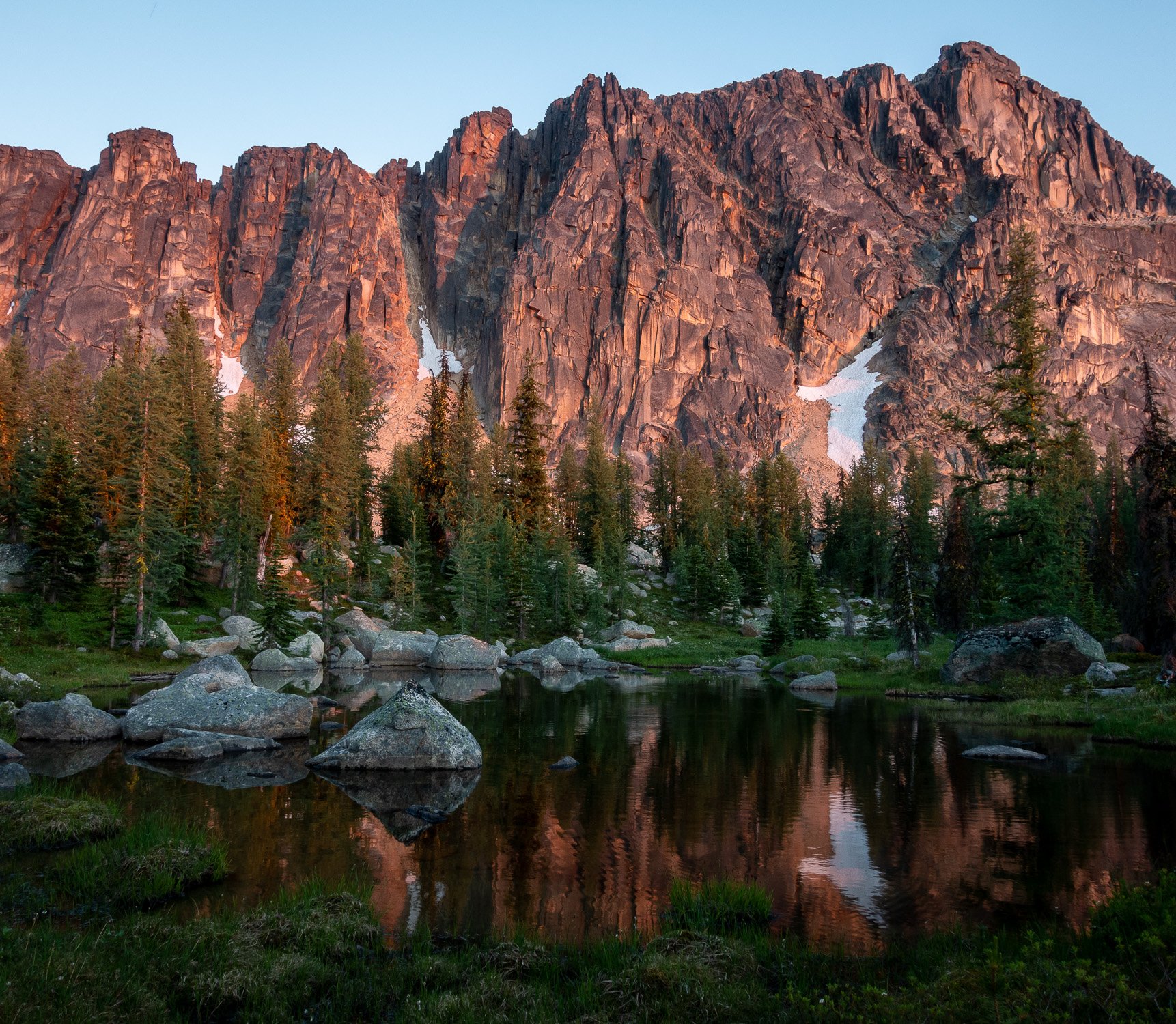  The north face of Amphtheater from a small tarn near Upper Cathedral Lake in the remote Pasayten Wilderness, taken during a climbing trip with Sean. 