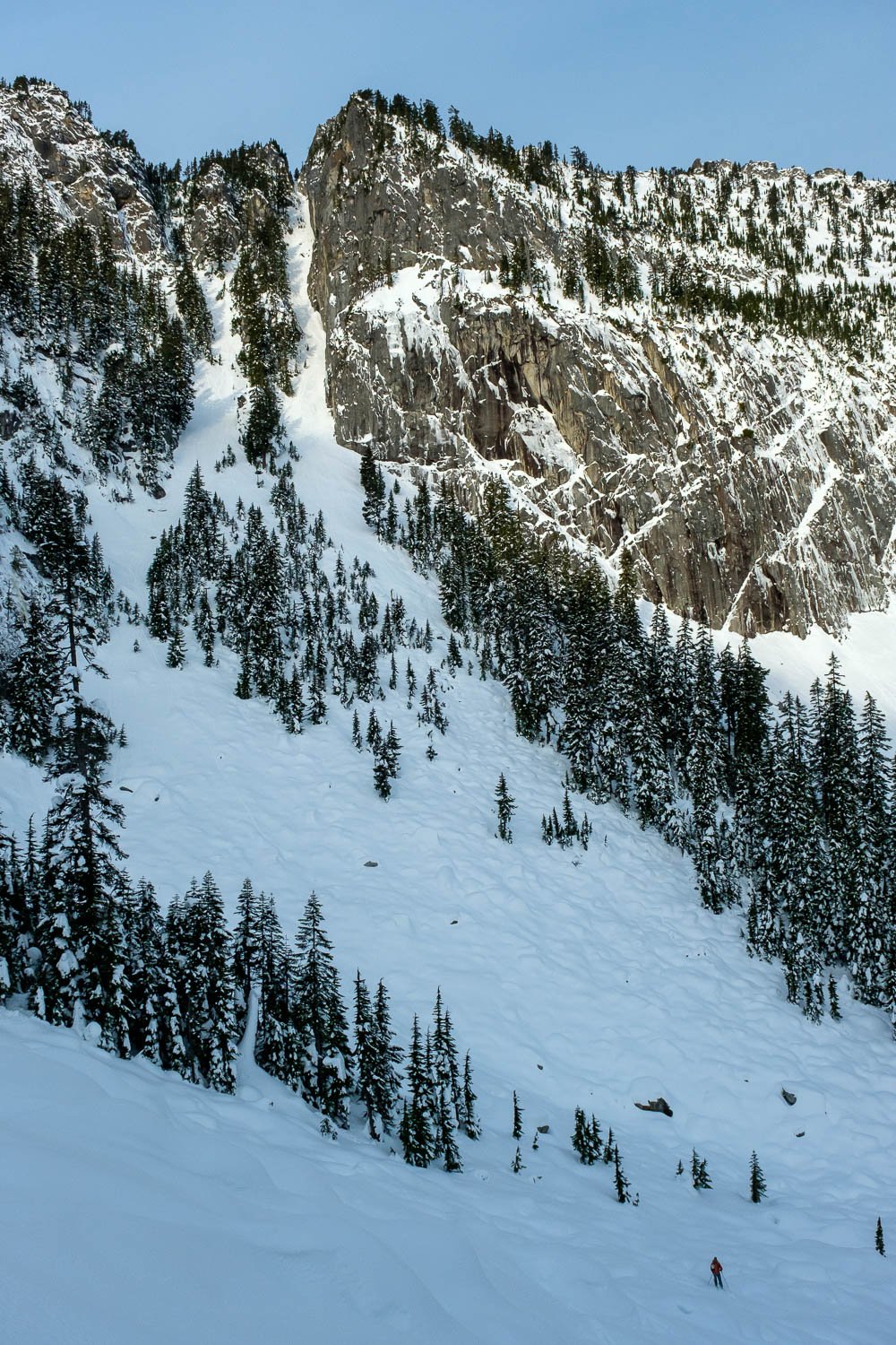  Matt skiing down towards the beginning of the climb up the Couloir. 