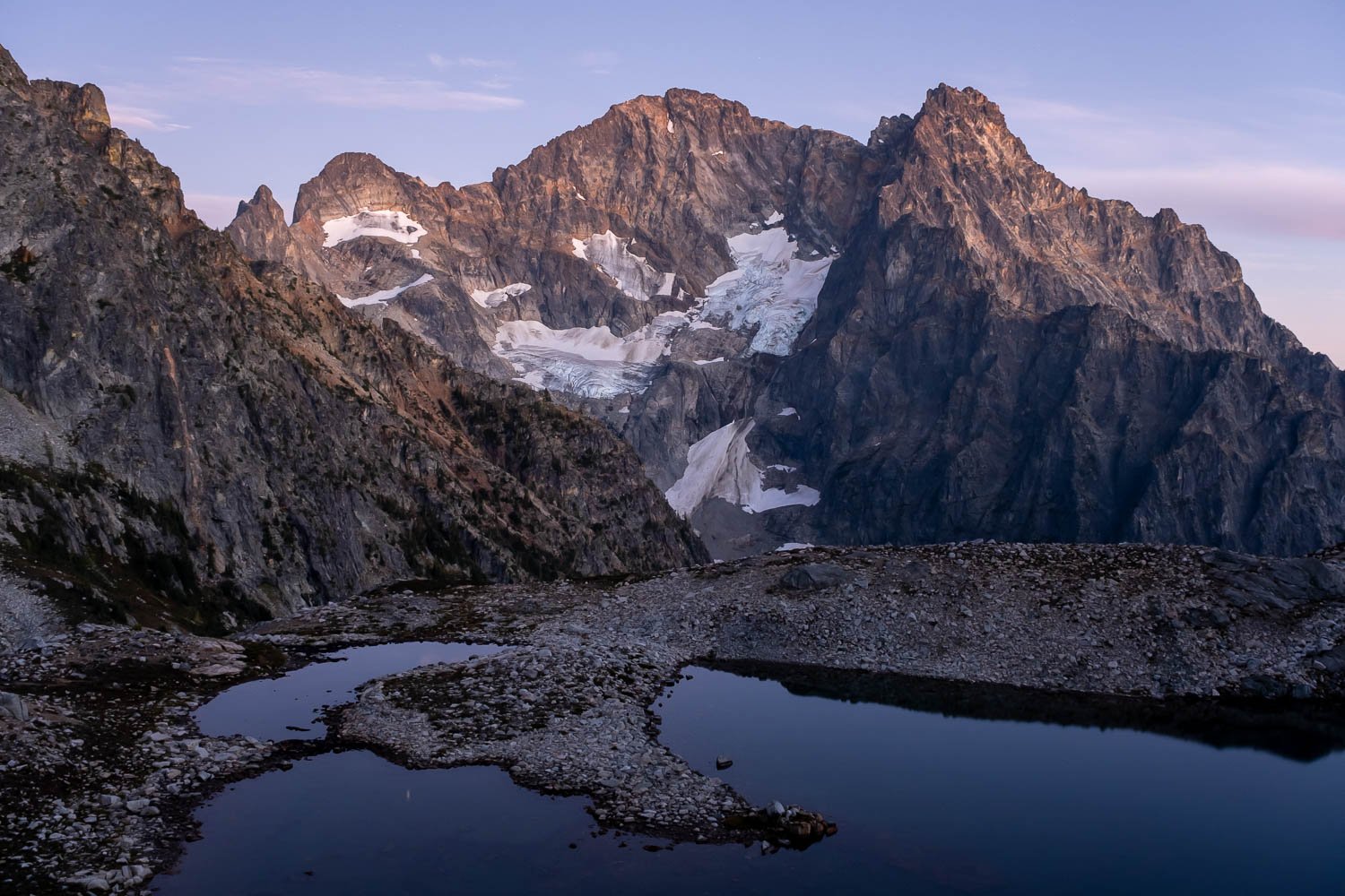  Black Peak from Silent Lakes at dusk, North Cascades NP, September. 