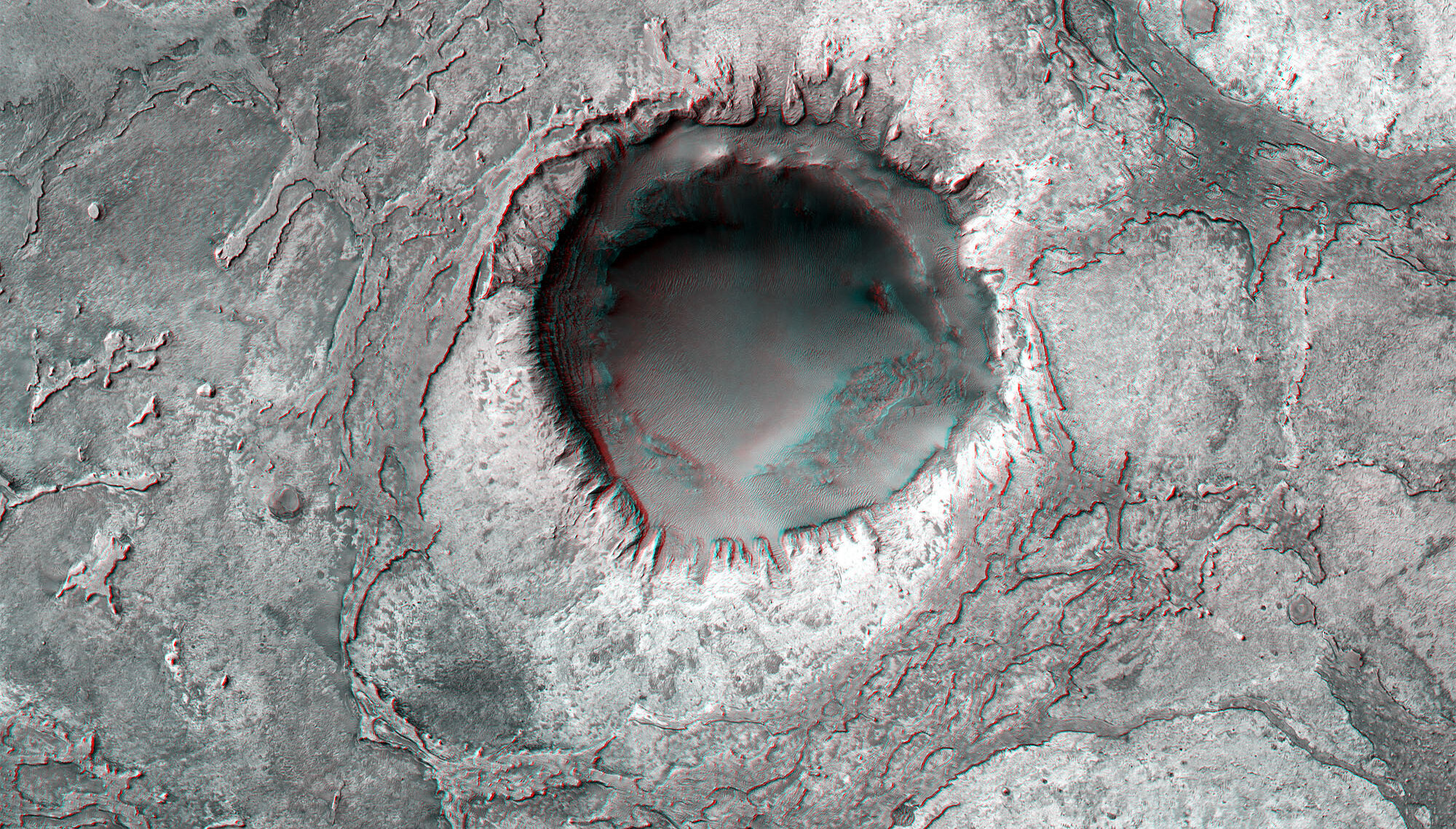 Crater in Meridiani Planum 3-D