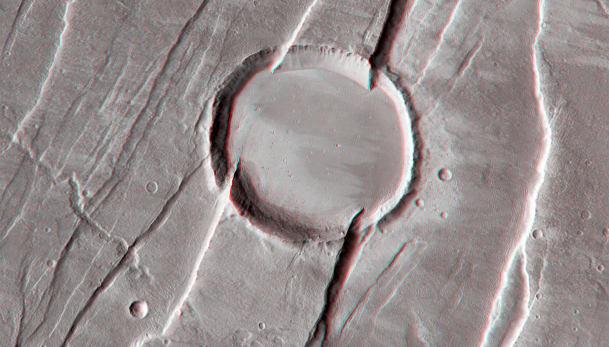 Crater in Tantalus Fossae 3-D