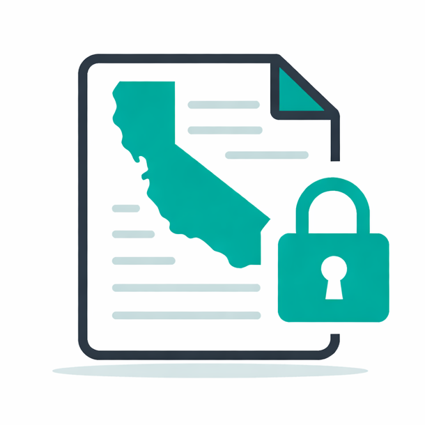 A document icon with a silhouette of California and a padlock symbol, indicating secured or confidential information.
