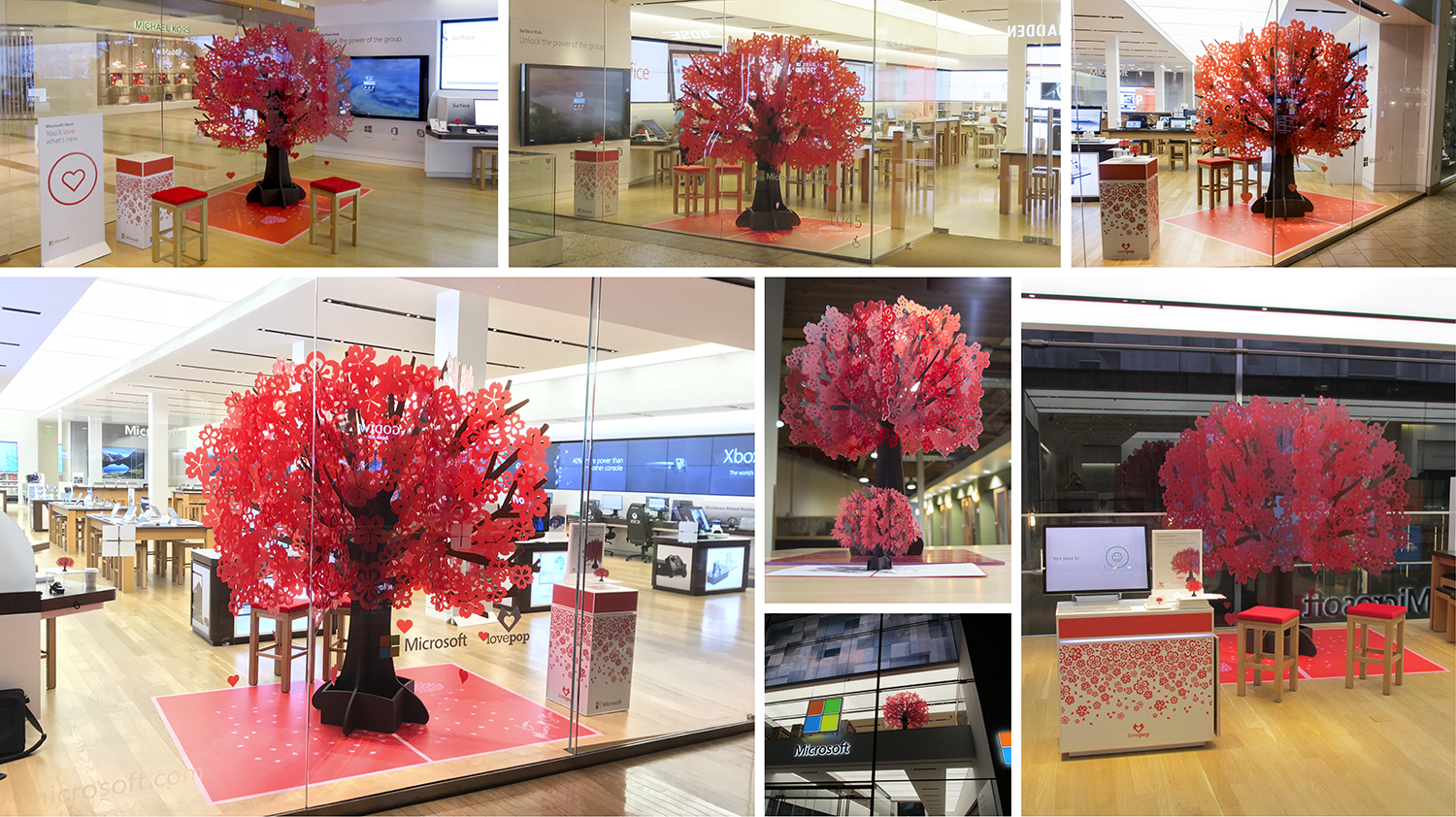 Lovepop - The task of taking an existing 4” greeting card design that was made of paper and transform it into 96” tall window display.