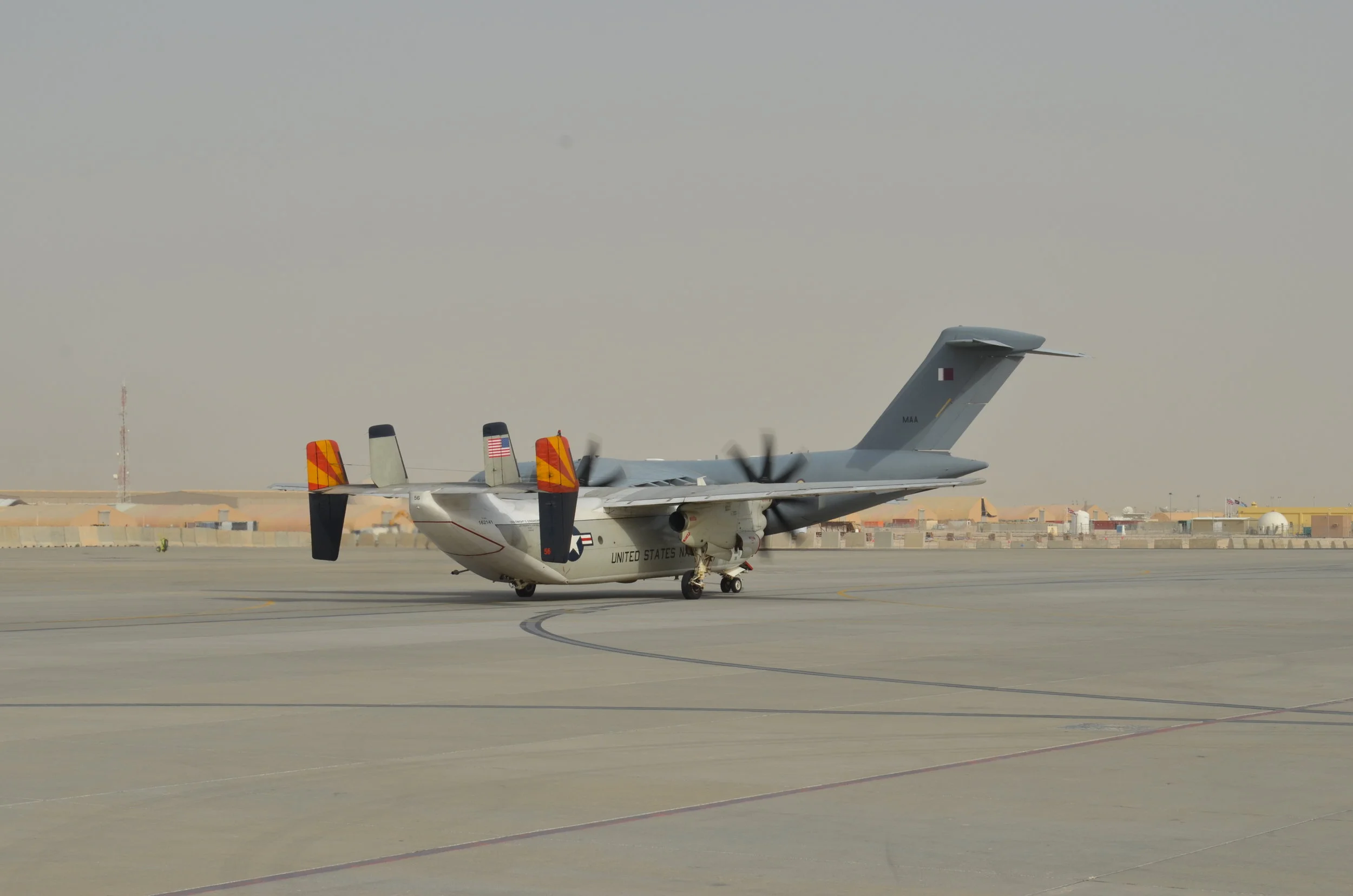 US Navy C-2 and Qatar C-17, al-Udeid, Qatar