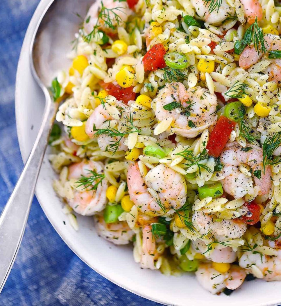 Sunday's Special is Shrimp & Orzo Salad with Pita Bread, Side of Watermelon