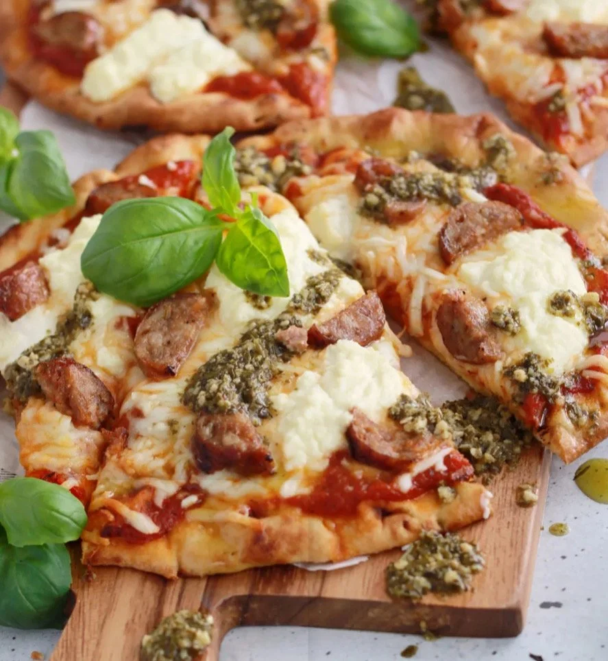 Sunday's Special is a Margherita Flatbread Pizza with Italian Sausage.