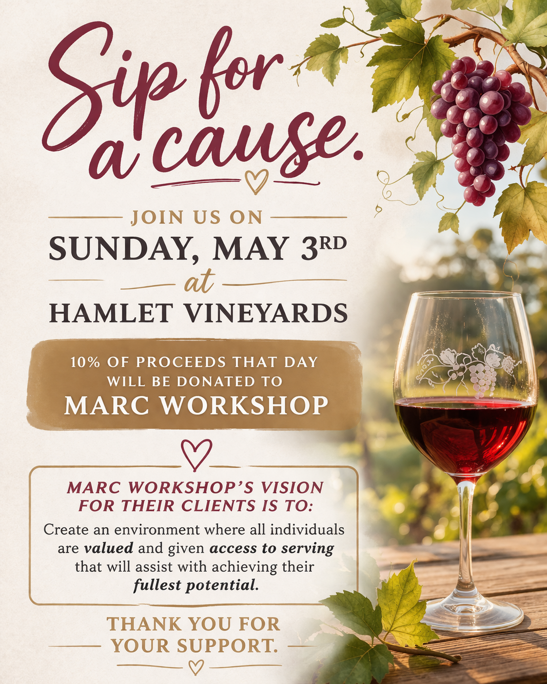 Charity Sunday benefitting MARC Workshop. 