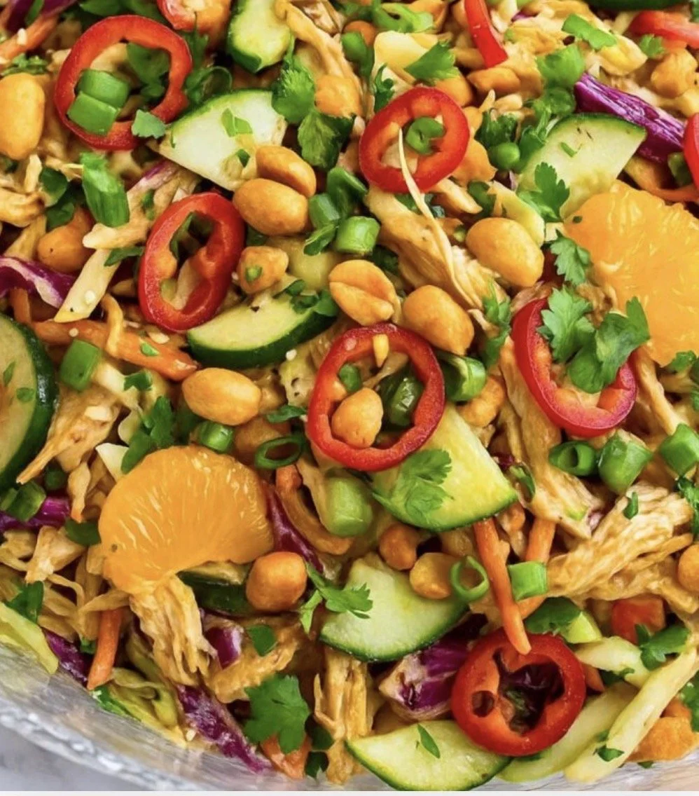 Sunday's Special is a Thai Chicken Salad with Fresh Diced Veggies, Peanut Dressing 