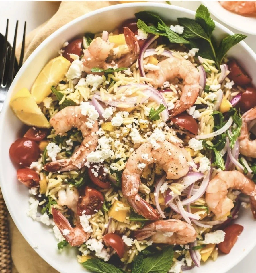 Sunday's Special is an Orzo Salad with Shrimp, Tomatoes, Feta &amp; a Creamy Lemon Dressing