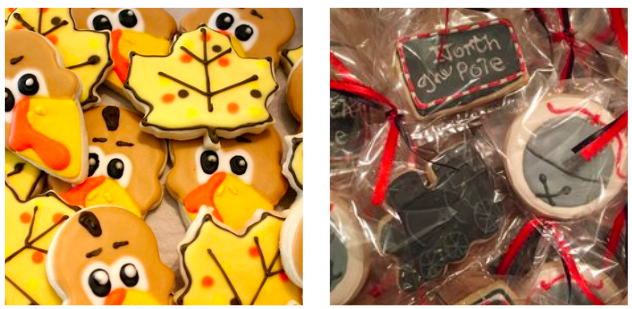 Brighten anyone’s (holi)day with these adorable and delicious treats! Courtney can customize just about anything (believe me I’ve tried) into a cookie form decorated perfectly.