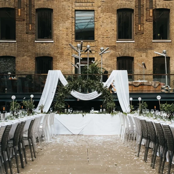 Devonshire Terrace Devonshire Terrace offers a unique venue for your wedding ceremony and/or reception right in the heart of the City of London. The glass roof high over the western courtyard makes this an all-weather location and creates a picturesque setting for any occasion. Location: London Liverpool Street, EC4Y 0HP View Devonshire Terrace