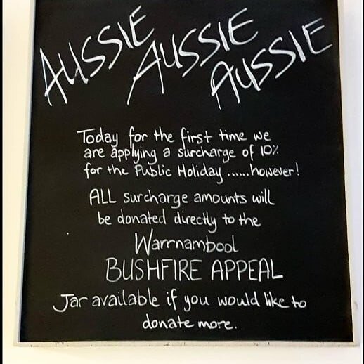 Good morning! Please read the photo!&hearts;️ Let's help our country!
-
-
-
#warrnambool
#coffeeculture #australia #bushfireappeal #donate #cafe