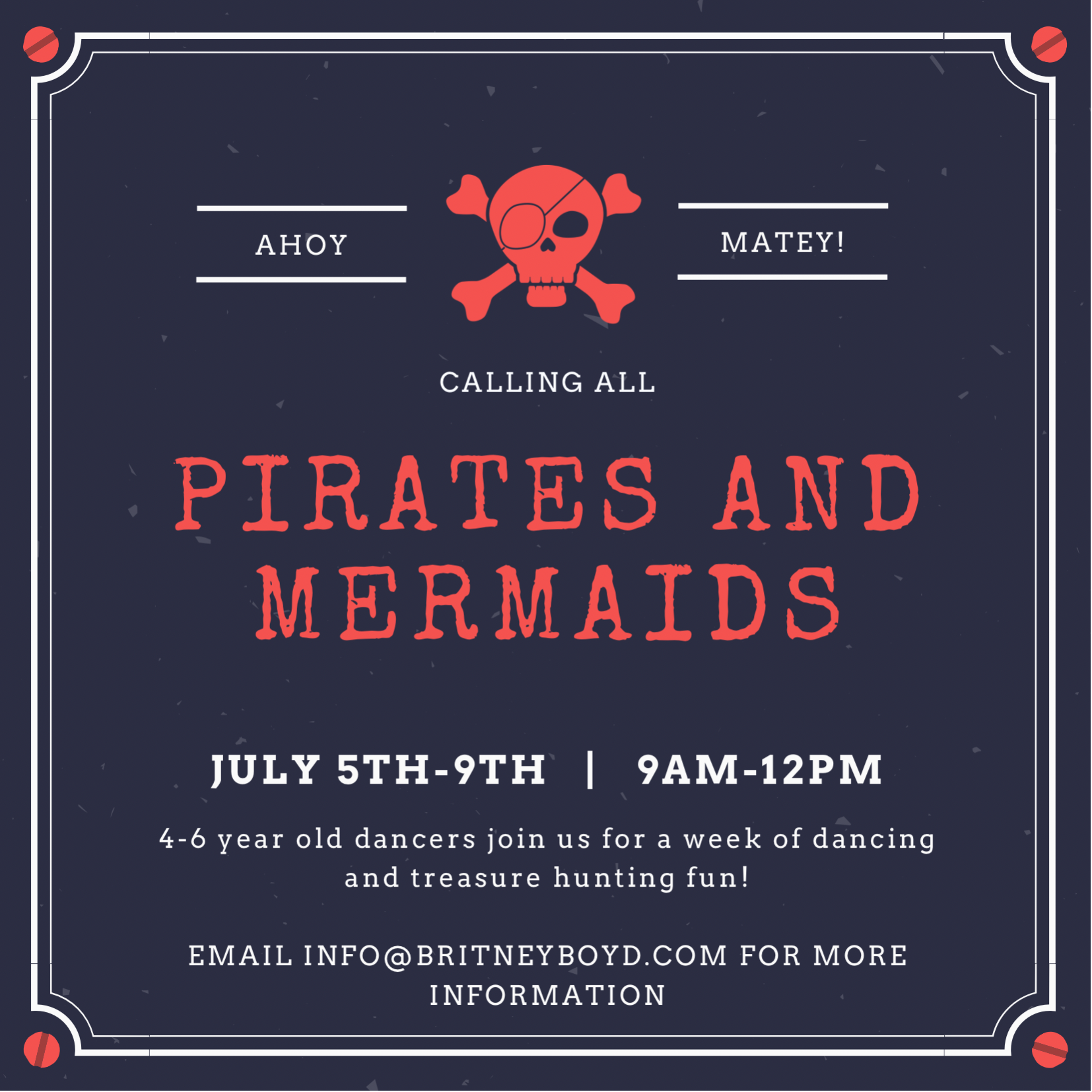 'Pirates and Mermaids' Dance Camp ages 4-6 