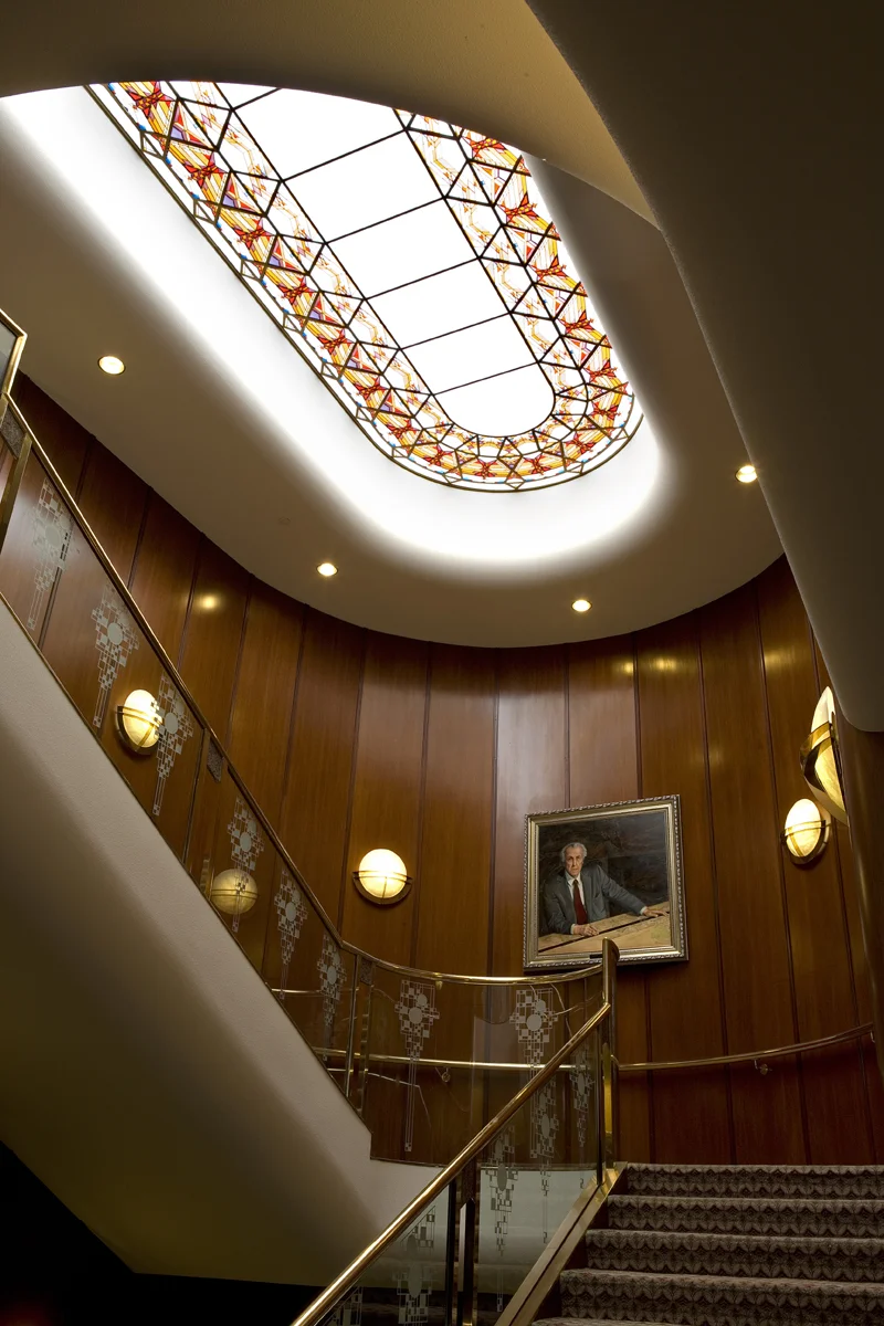 KKGC Entrance Stairs w Staind Glass Sky Light.jpg