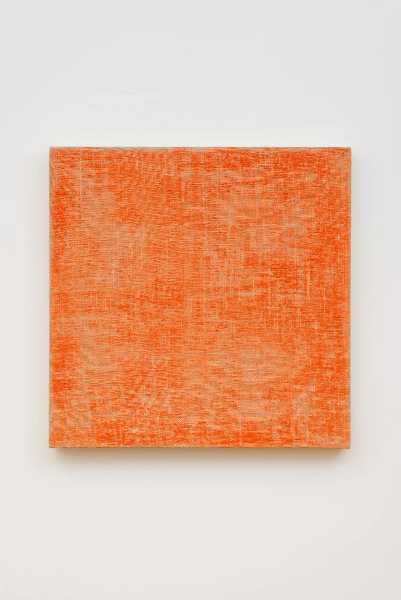 Untitled "Orange", 2012. Acrylic, wax, jute. (28 x 28 x 1.75 inches)