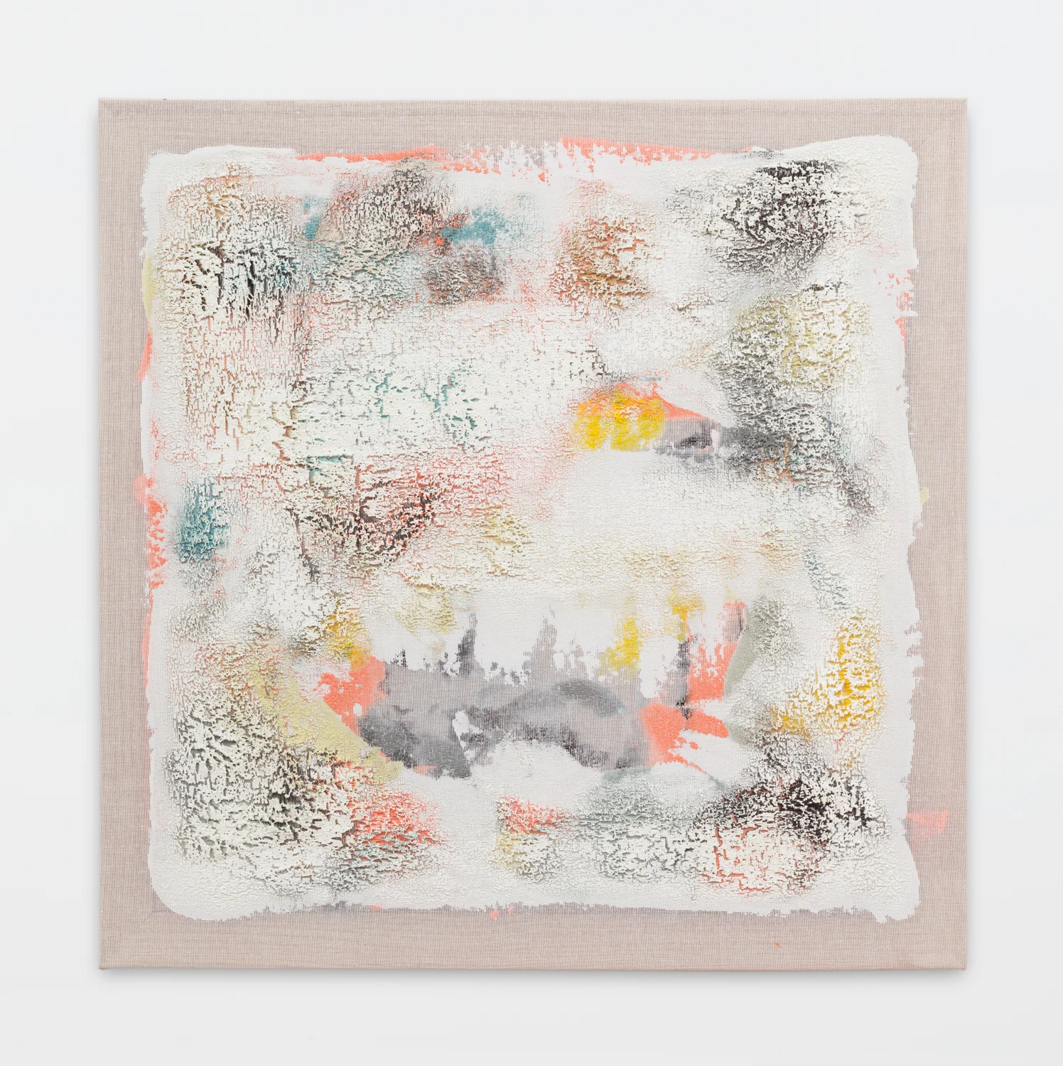 Untitled (Quince, Cabbage, Melon, Cucumber), 2014. Acrylic, wax, cotton interface. (31 x 27 x 1.5 inches)