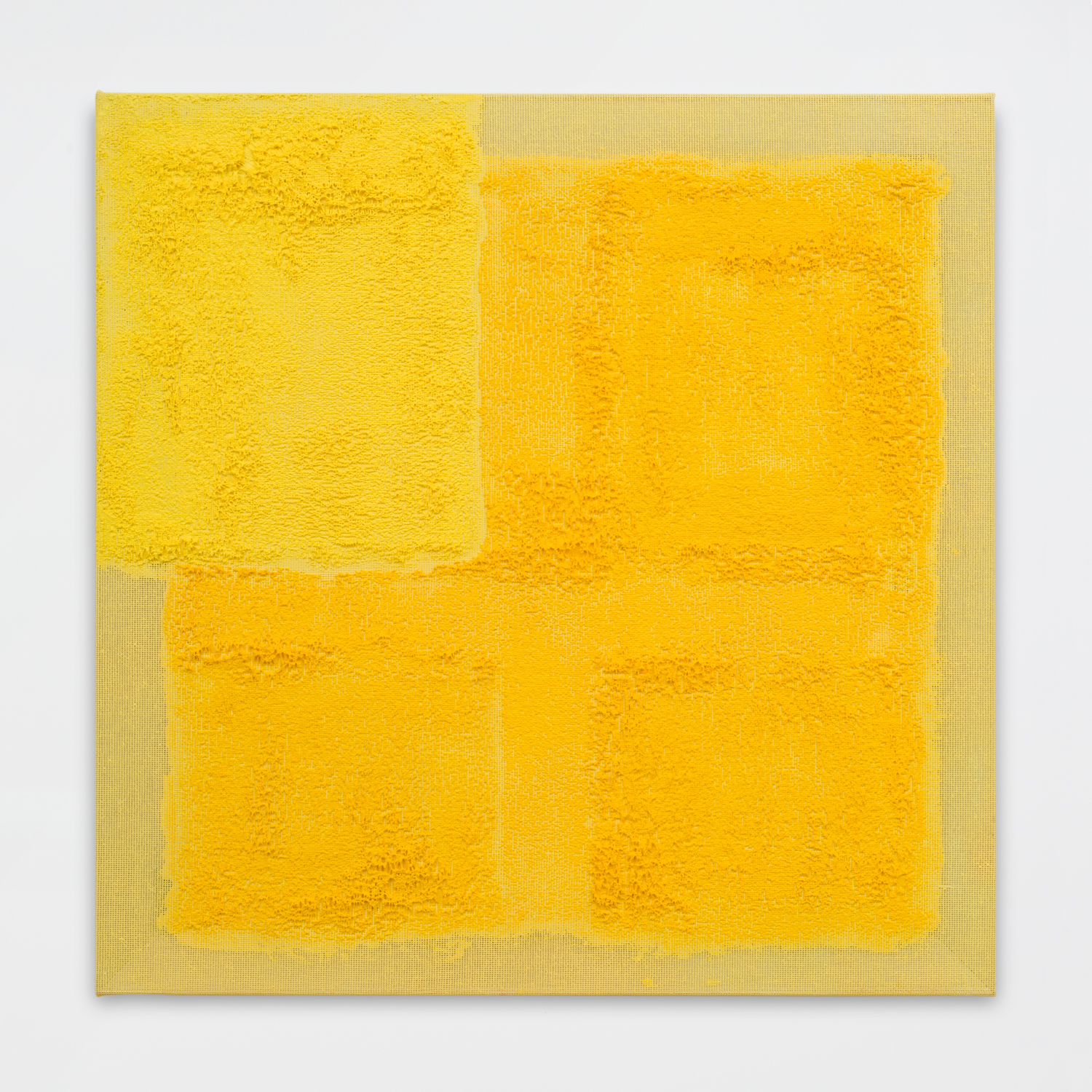 Untitled “Yellow Squares”, 2013. Acrylic, wax, cotton interface. (23 x 23 x 1.5 inches)