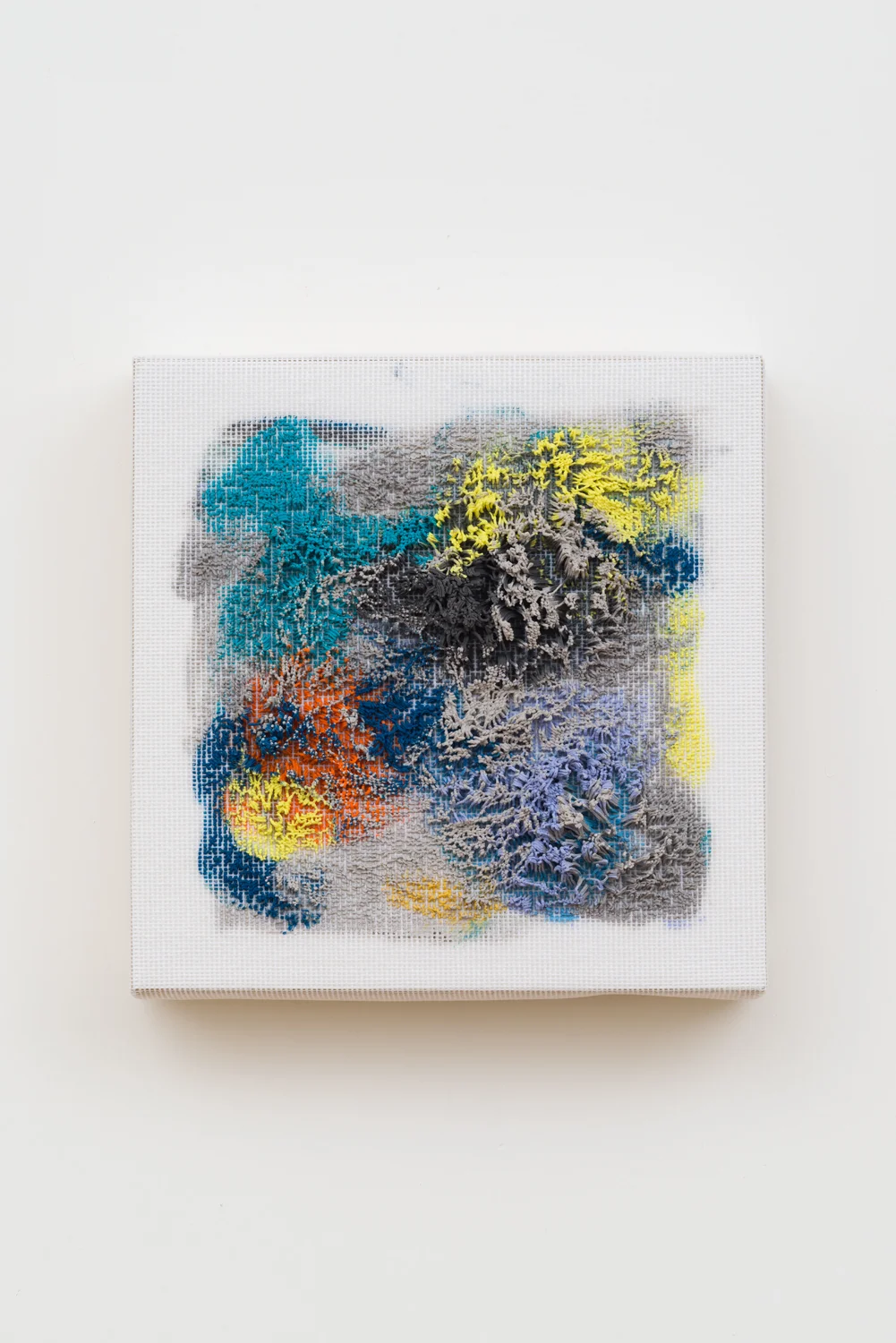 Untitled, 2015. Acrylic, wax, cotton interface, wood panel. (8 x 8 x 2 inches)