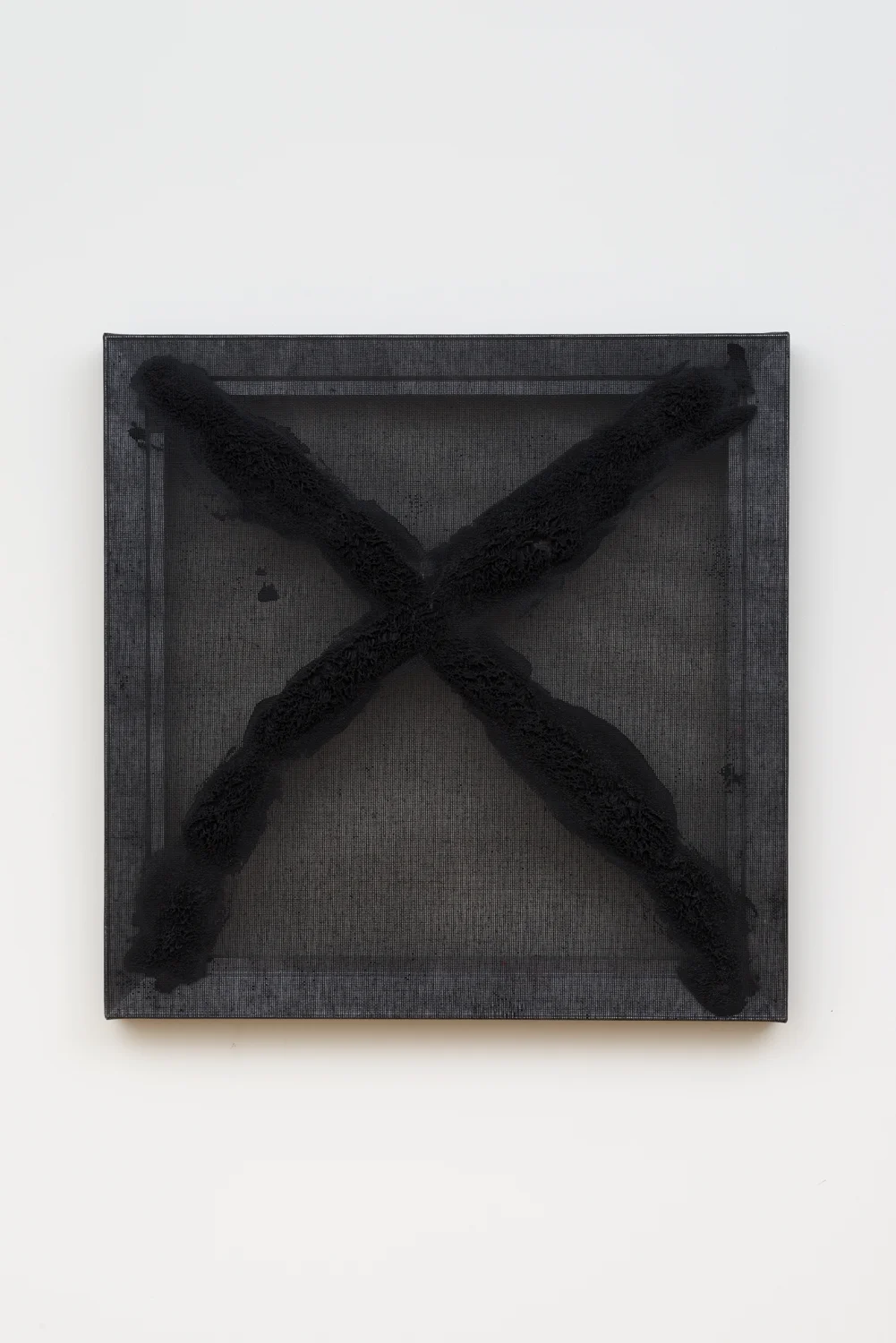 Untitled (Black X), 2011. Acrylic, wax, cotton interface. (23 x 23 x 1.25 inches)