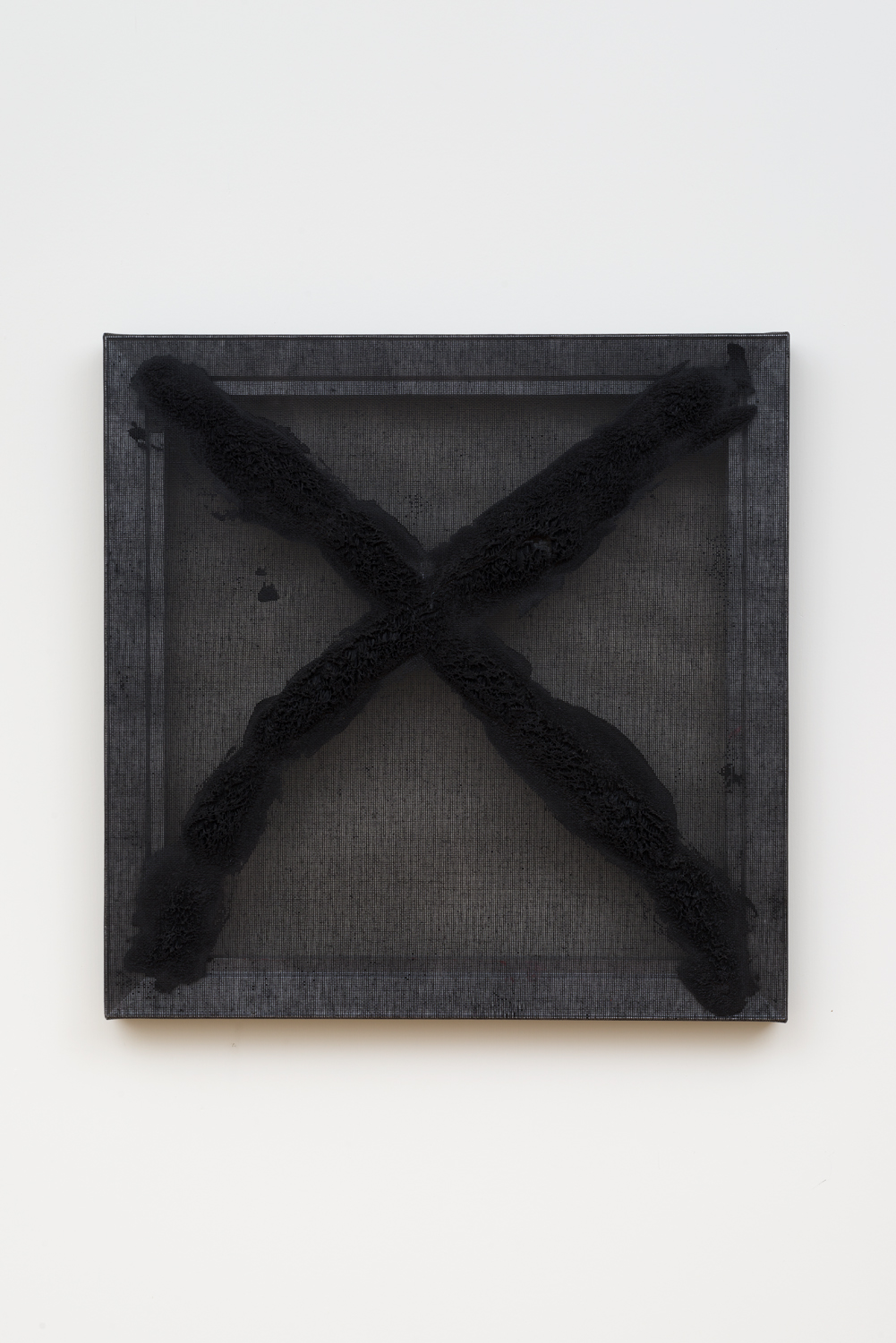Untitled (Black X), 2011. Acrylic, wax, cotton interface. (23 x 23 x 1.25 inches)