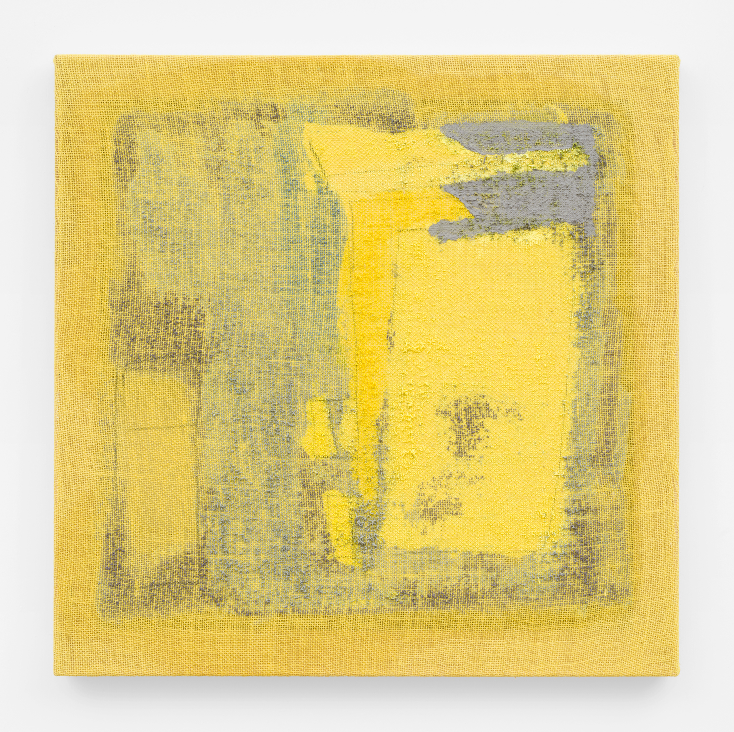 Untitled, 2015. Acrylic, wax, charcoal, jute. (28 x 28 x 1.5 inches)