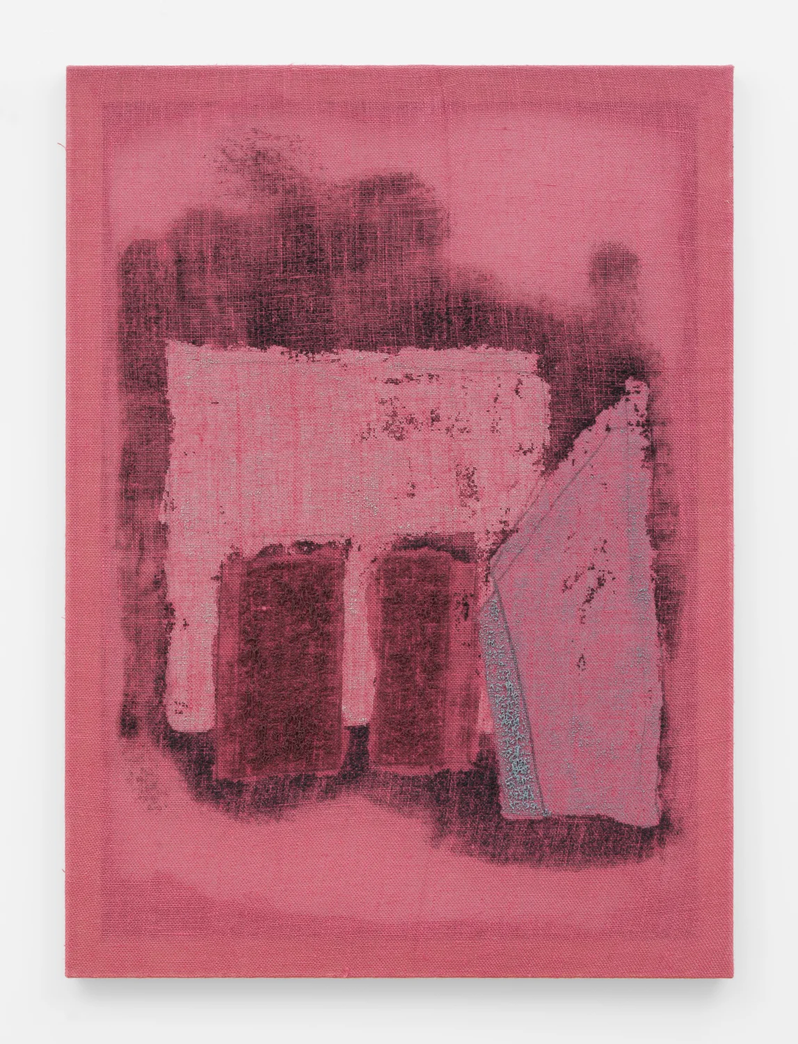 Untitled, 2015. Acrylic, wax, charcoal, dyed cotton. (38 x 52 x 1.5 inches)