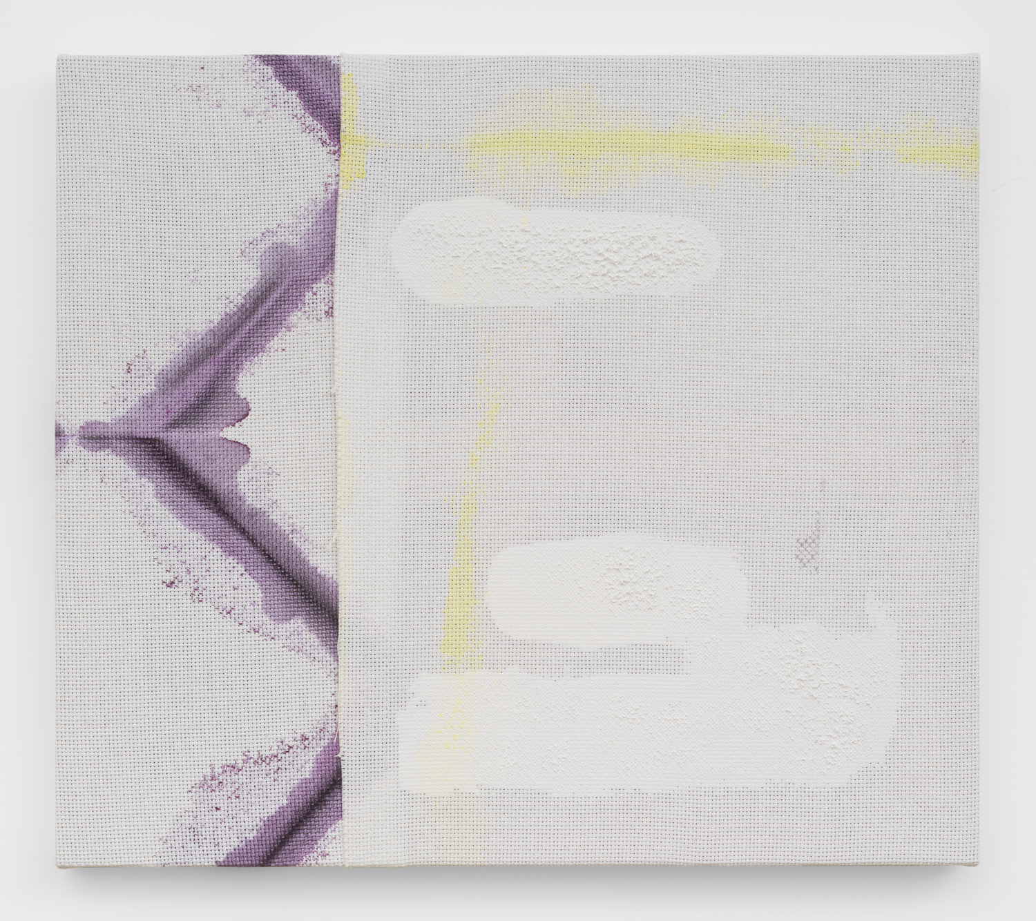 Untitled, 2018. Watercolor, acrylic, wax, cotton. (16.5 x 14.5 x .75 inches)