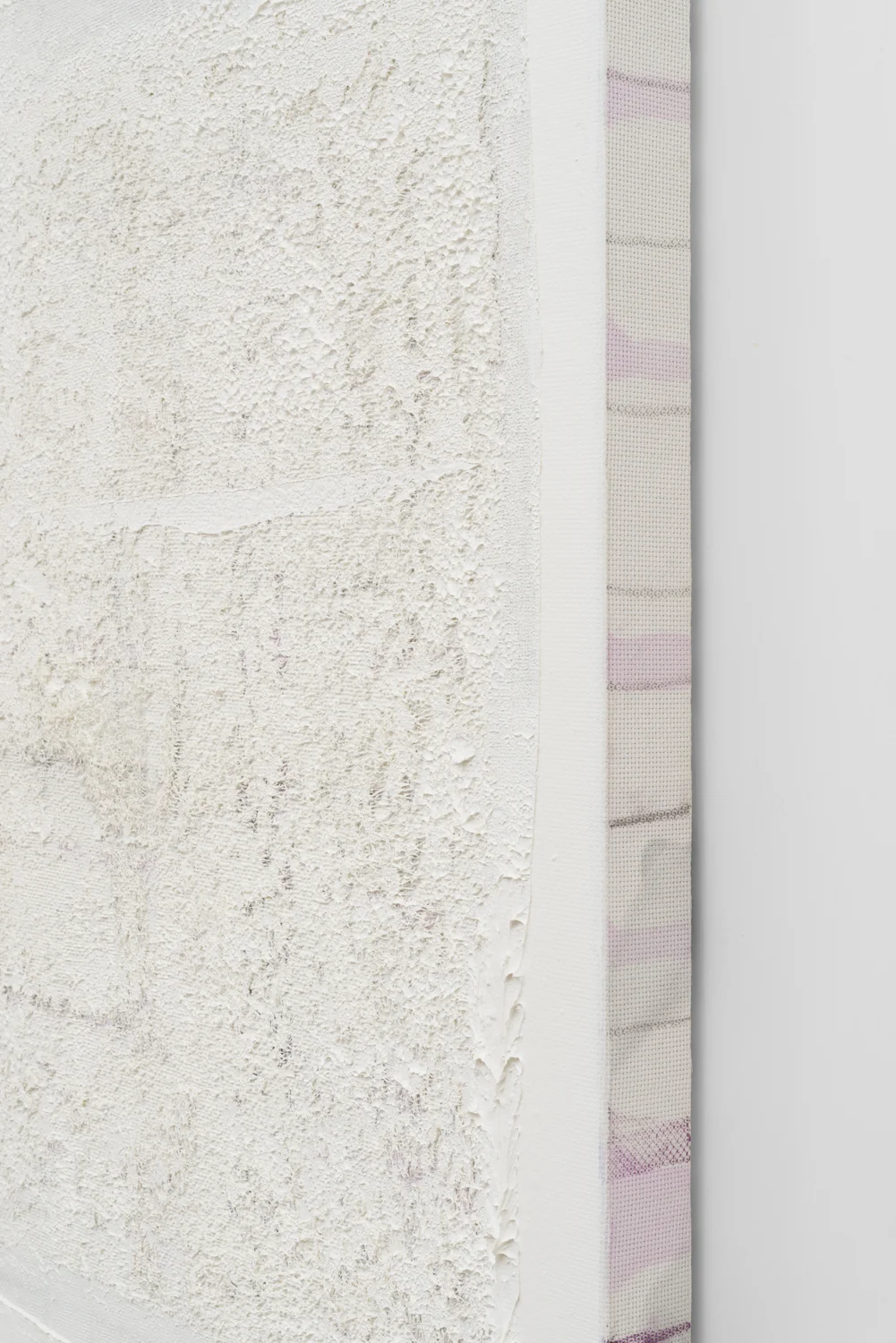 Detail of Untitled, 2018. Acrylic, wax, watercolor, pastel, cotton (28.5 x 28.5 x 1.75 inches)