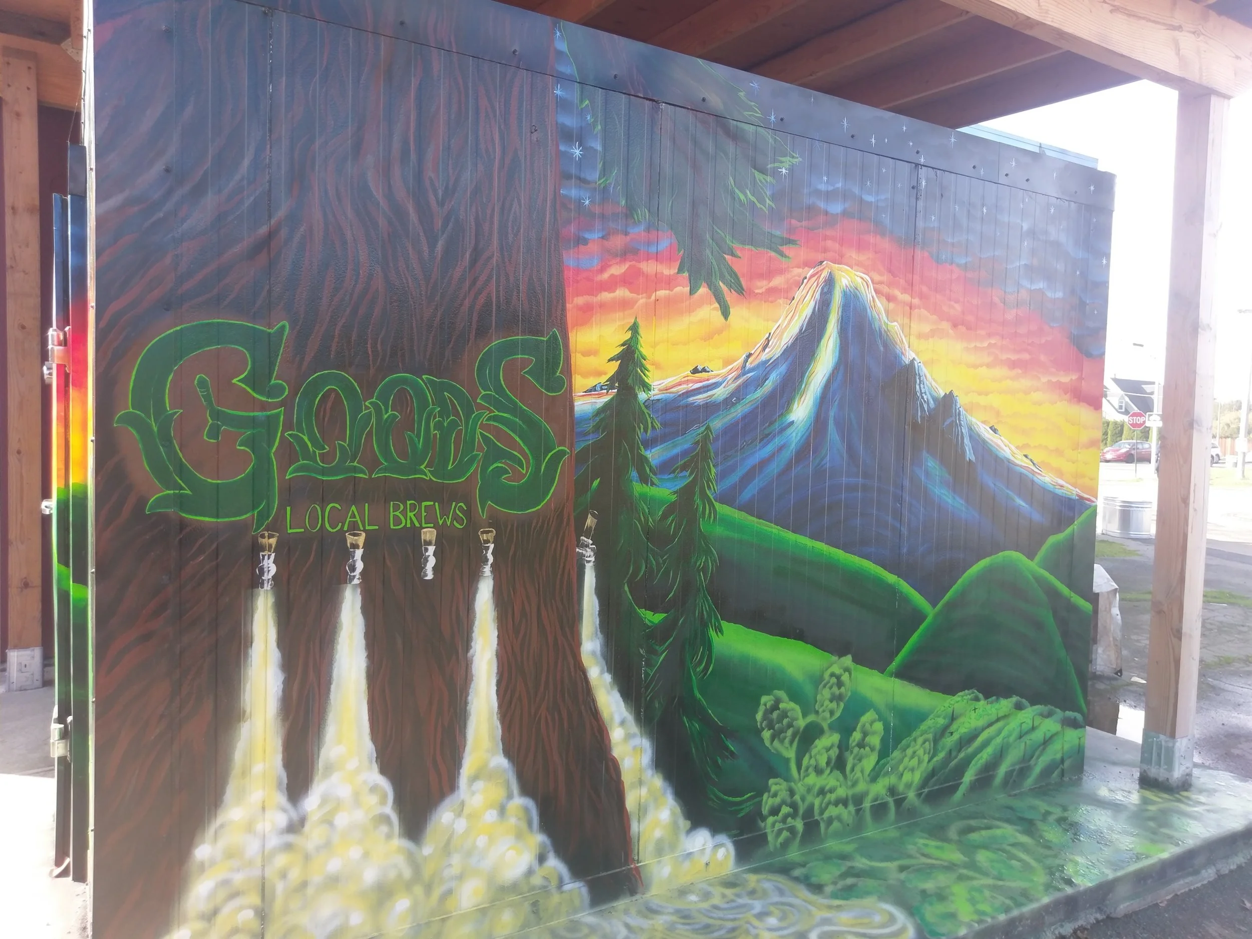 The mural Evan painted at Goods Local Brews.