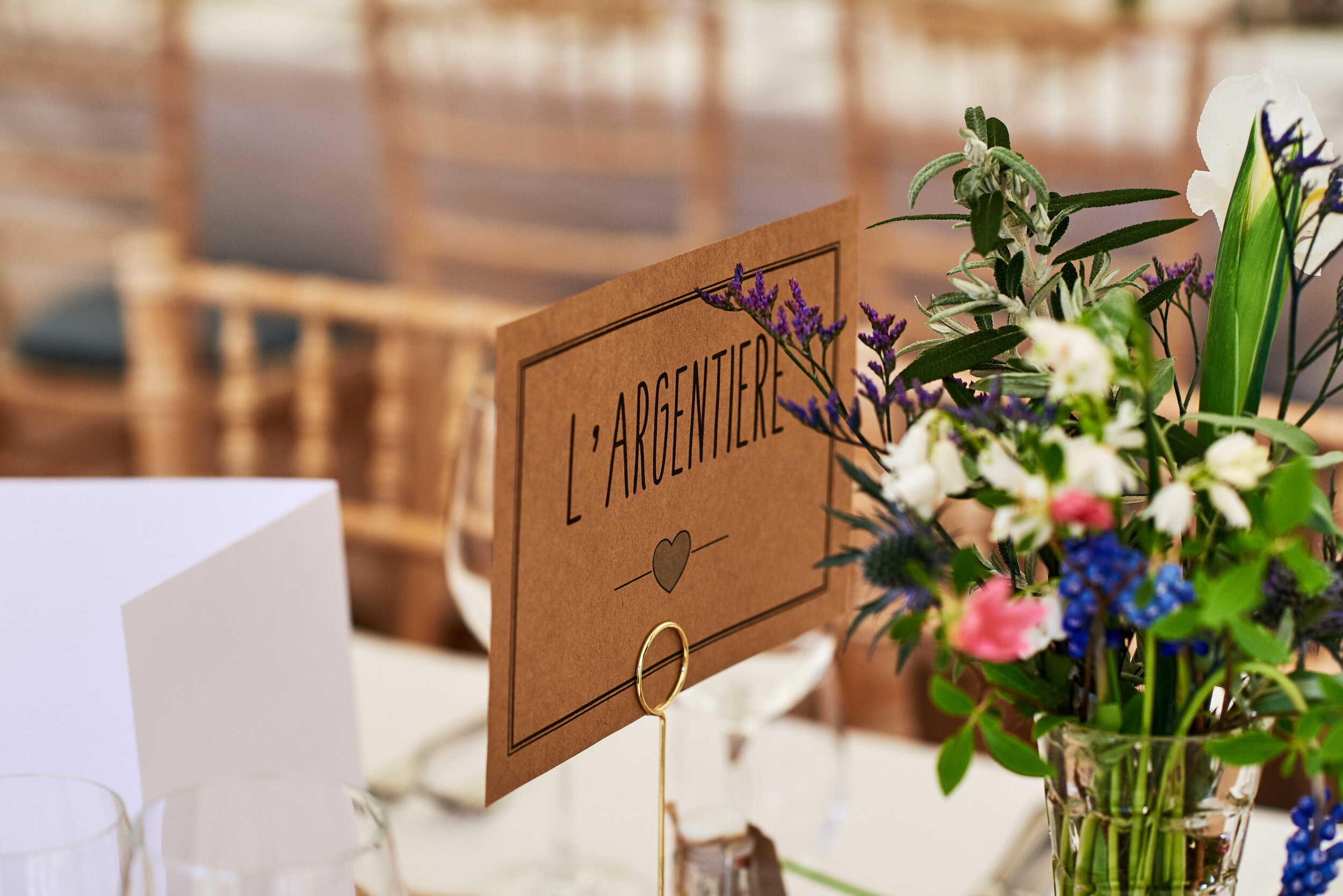 Wedding table with arrangements of Scottish grown flowers