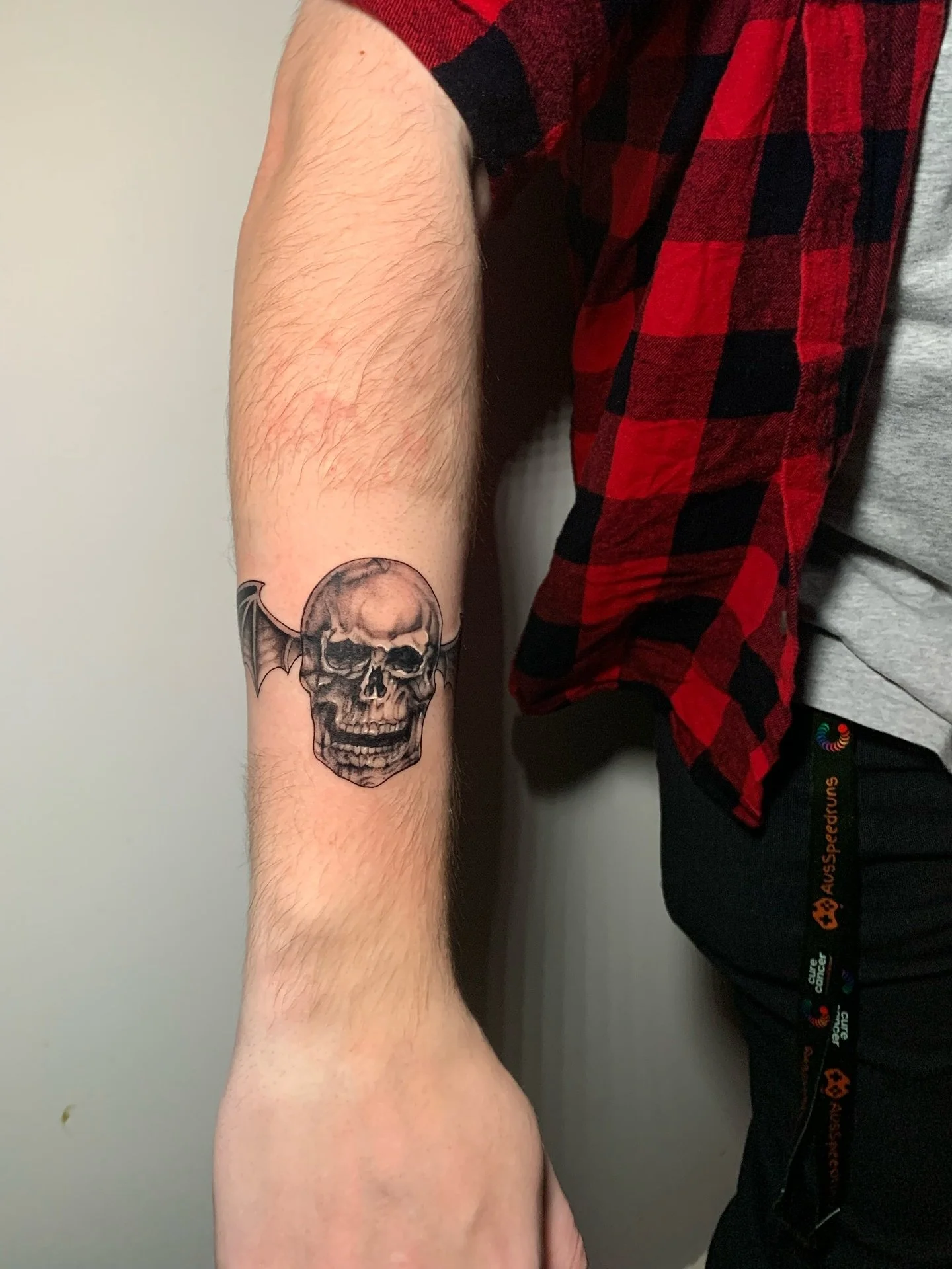 @avengedsevenfold logo for @its_corpsey &lsquo;s second tattoo today! thankyou so much for the trust man, this was a fun one 😄 
👾MADE AT @infiniteworldstattoo 
💀USING @metalfingers.com.au @aftercare_collective 
&bull;
&bull;
&bull;
&bull;
&bull;
#