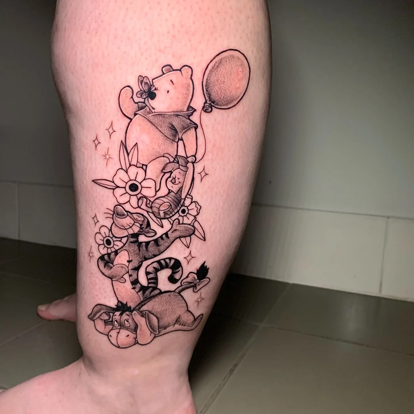 can you believe it&rsquo;s been 100 years of 100 acre wood? 🥹 super cute piece of Pooh bear and friends for the lovely @lucie_ryan__3 🥰 plus bonus slides on the end of healed shots of art the clown I did on her fianc&eacute; @jt3four a couple of we
