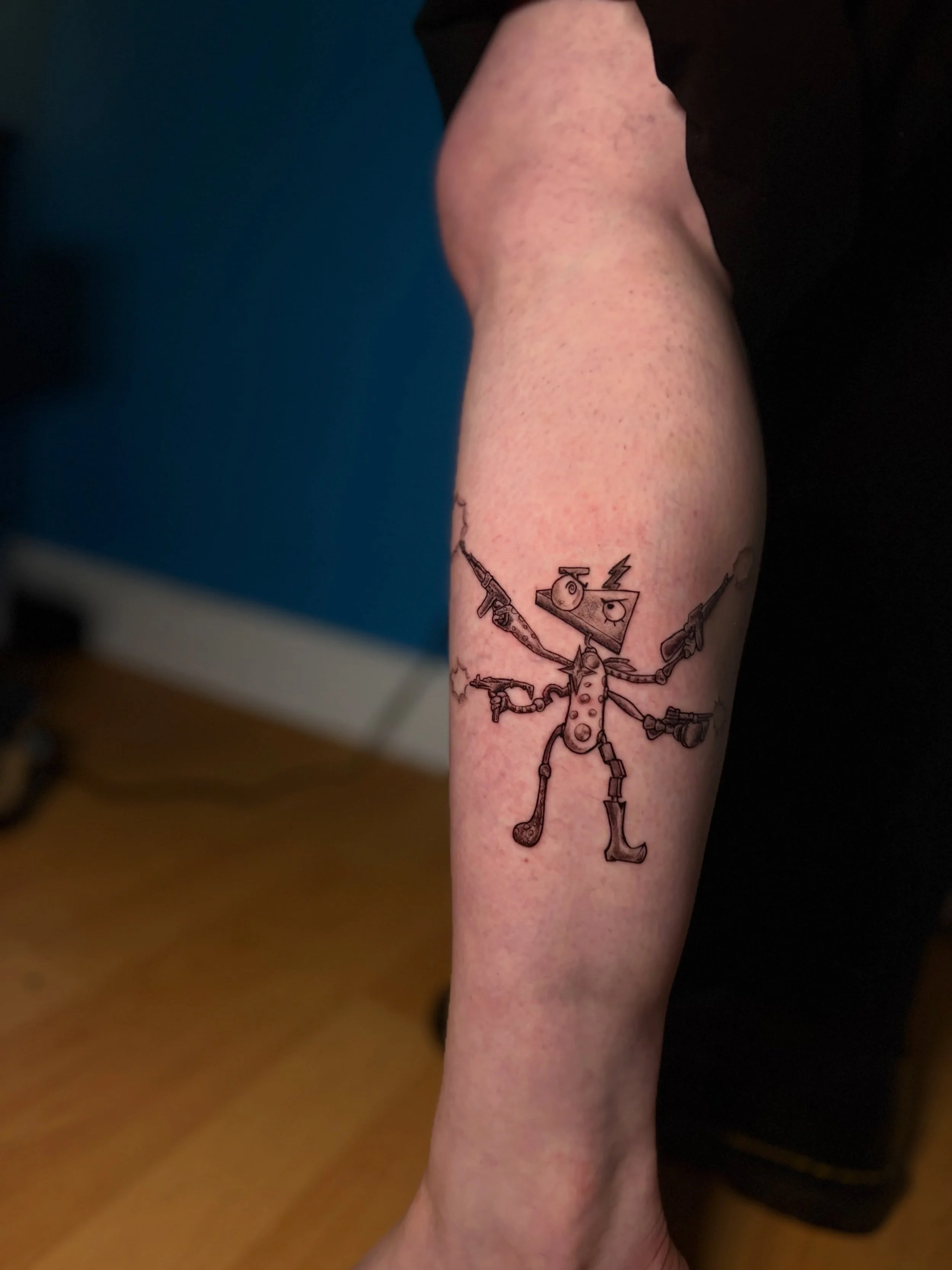 Wait, that&rsquo;s just it? &ldquo;Here&rsquo;s guns and have fun&rdquo;? 🔫

You know what&rsquo;s better than a TADC tattoo? A TADC tattoo of Zooble holding so, so many guns. Thanks so much to @ok_whtvs for letting me tattoo this absolute angry leg