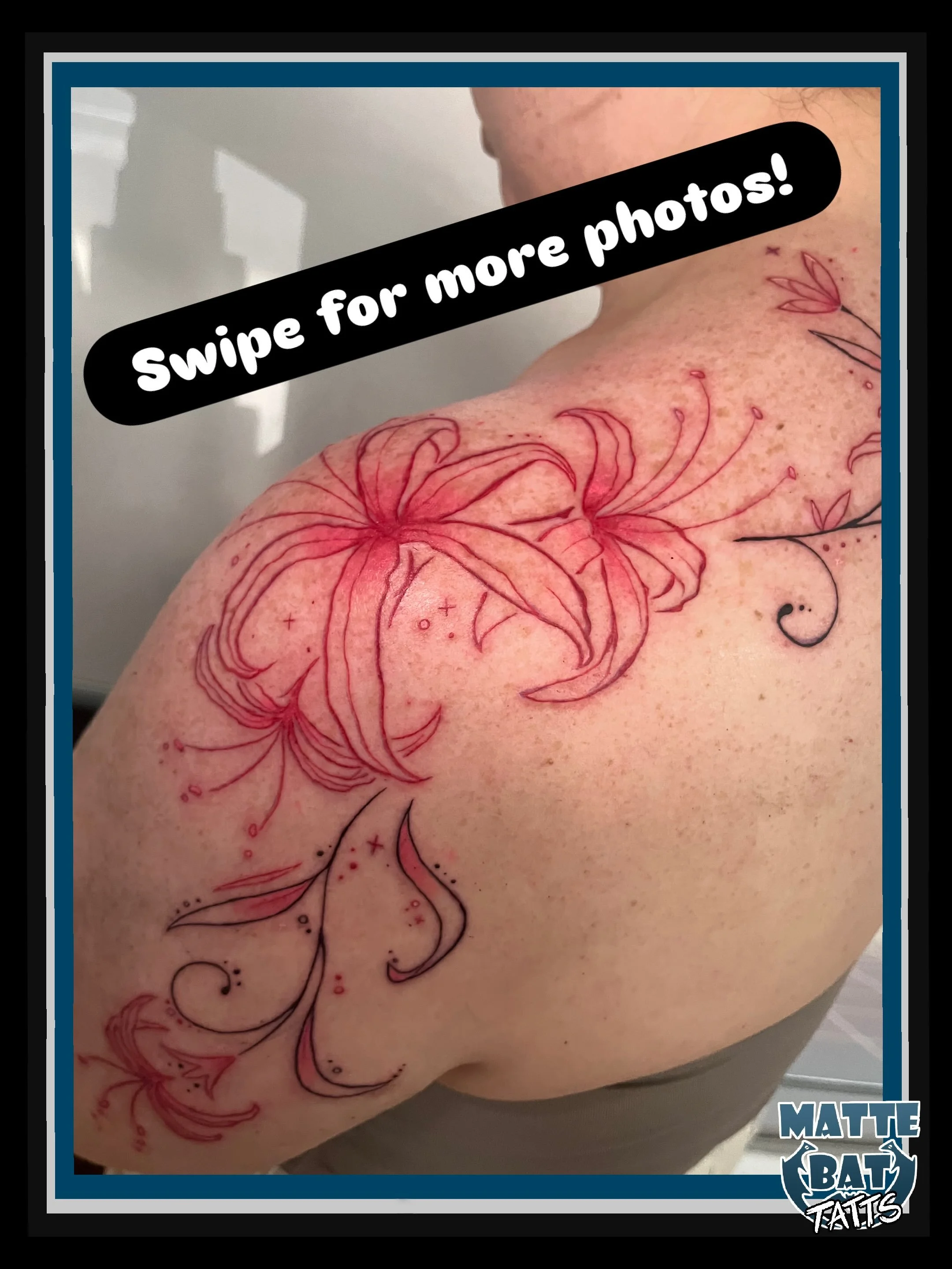 Something a little different, but still with the iconic spider lilies for some ✨Anime Flair ✨ 

Lovely to design something that flatters the shape of the body so well! Love working around the shoulder/shoulder blade! ☺️ 

✨BOOKINGS OPEN! DM, email or